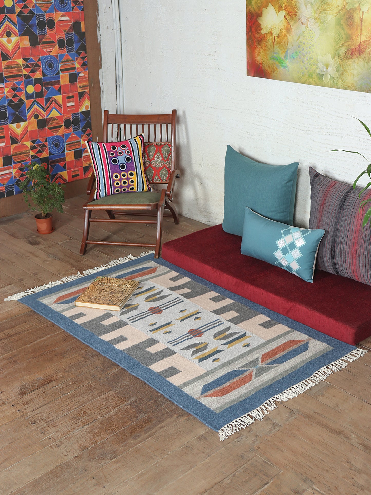 Dhurrie Handwoven Wollen for Floor, Living Room & Bedroom | Multicolor - 3x5 feet