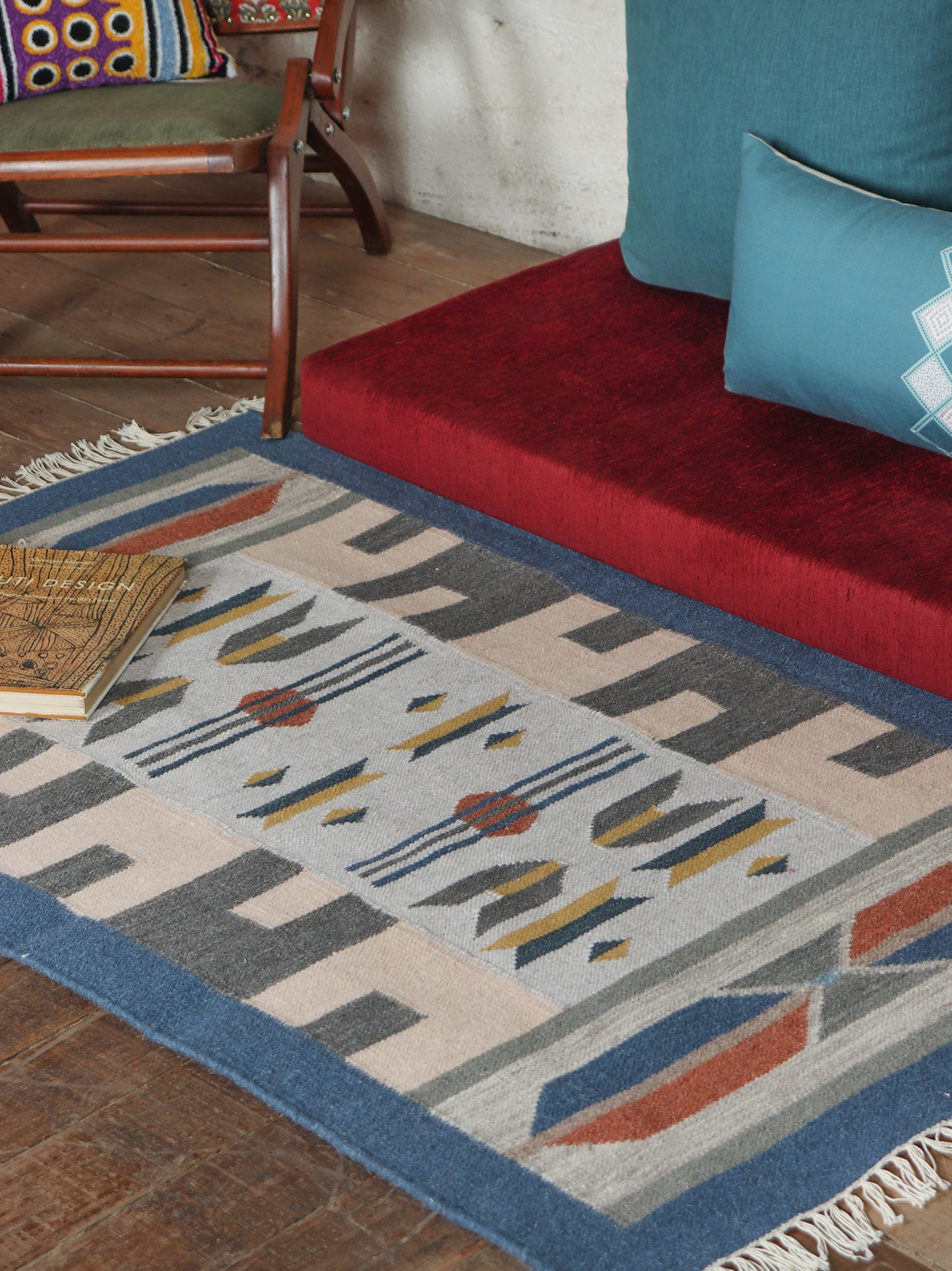 Dhurrie Handwoven Wollen for Floor, Living Room & Bedroom | Multicolor - 3x5 feet