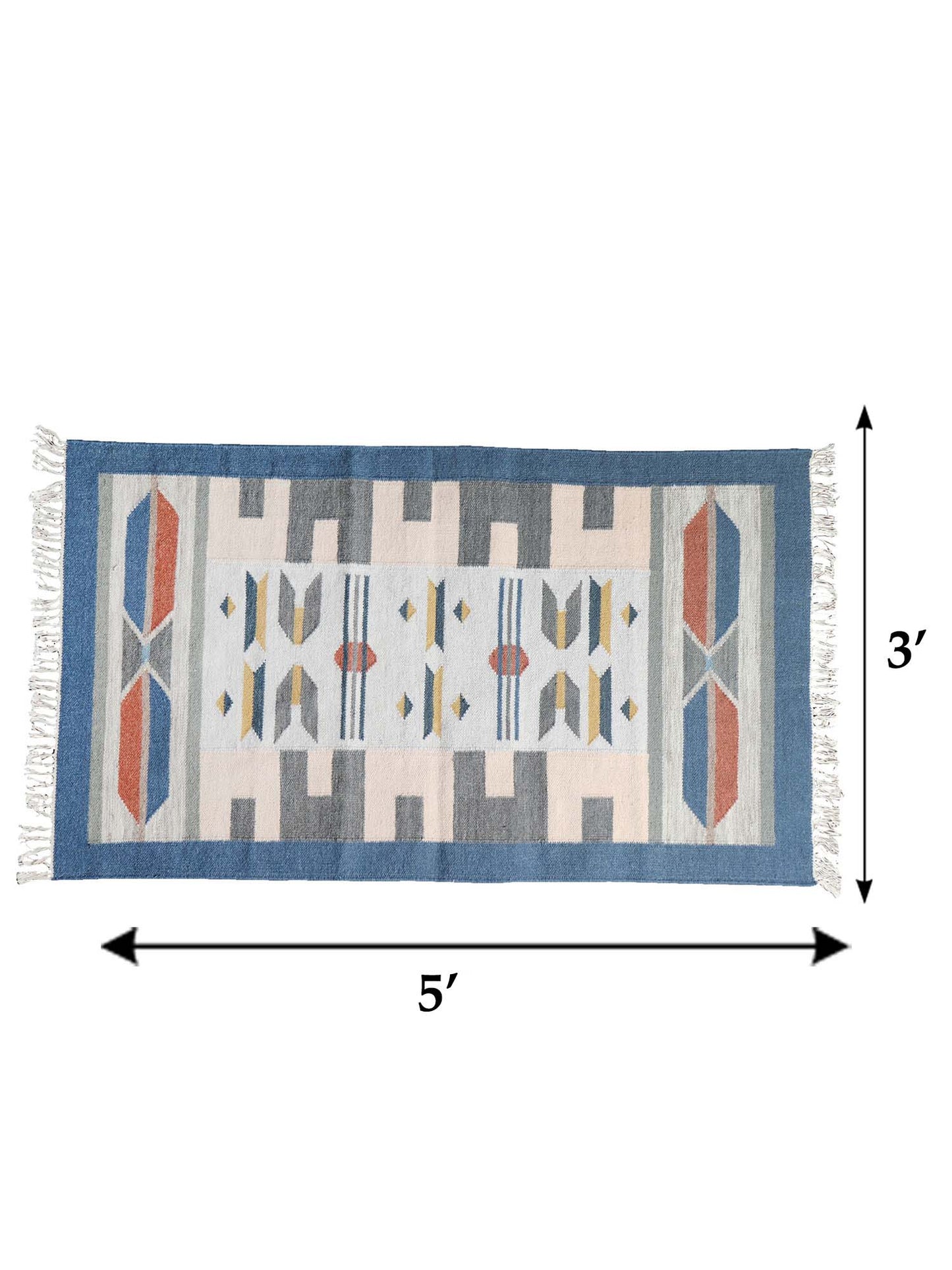 Dhurrie Handwoven Wollen for Floor, Living Room & Bedroom | Multicolor - 3x5 feet