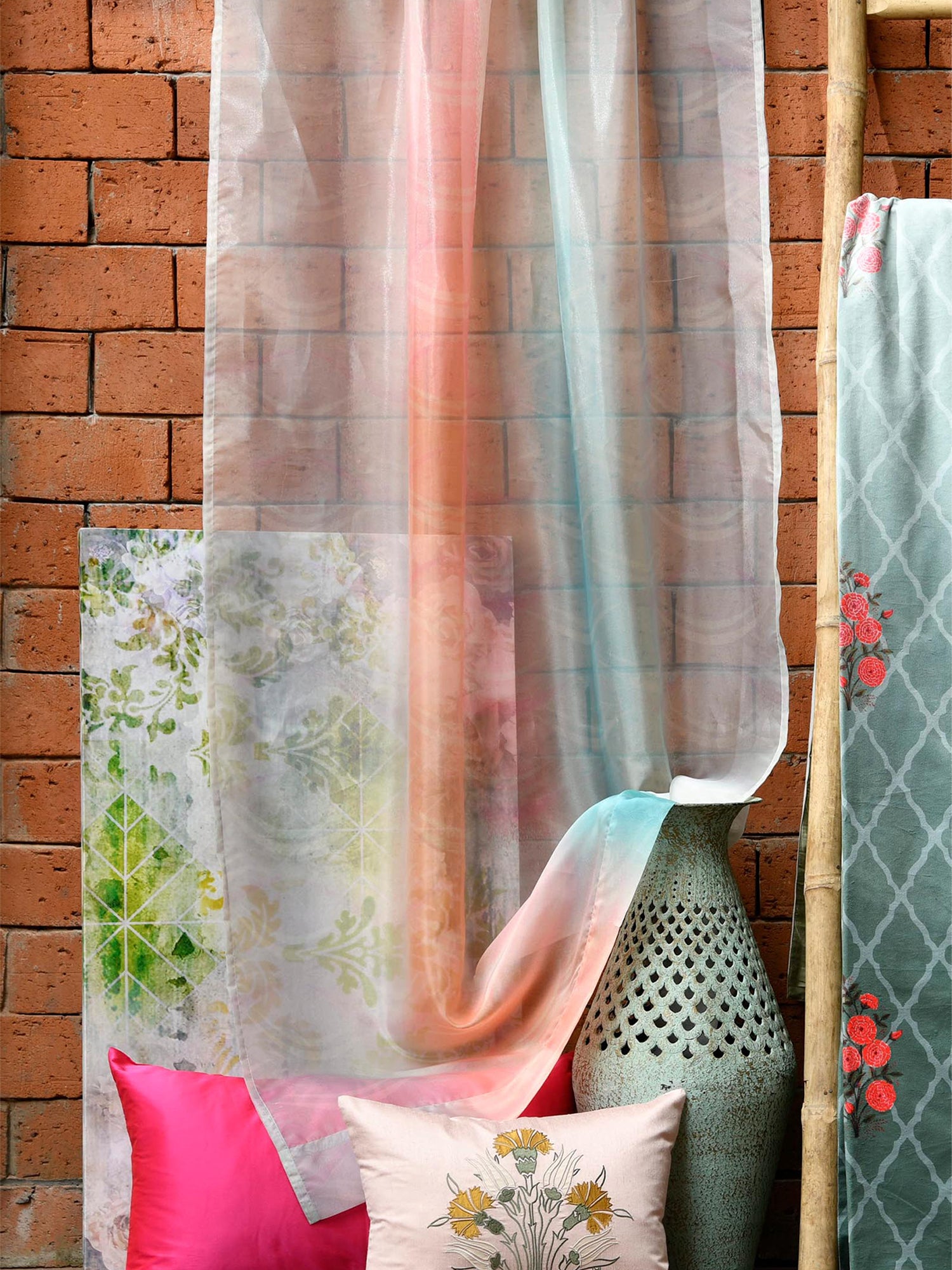 Door Transparent Curtain Polyester Ombree Sheer Multi - 52" X 90"