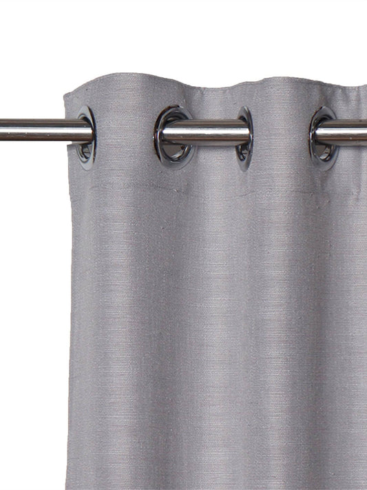 closeup of door curtain with eyelet in grey color - 7 feet, 54x84 inch