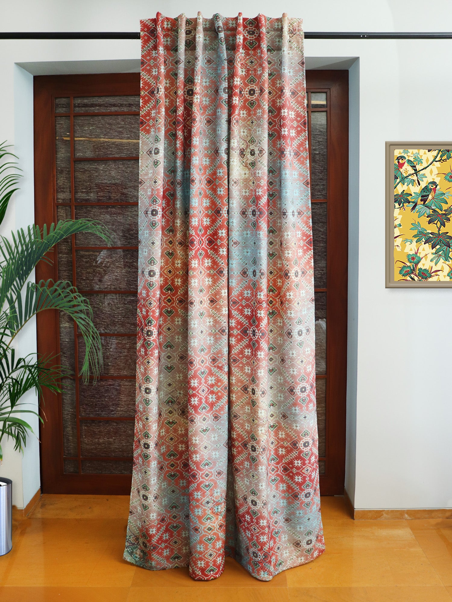 Door Curtain Cotton Blend Abstract Printed Brown - 50" x 84" (Hidden Loop)