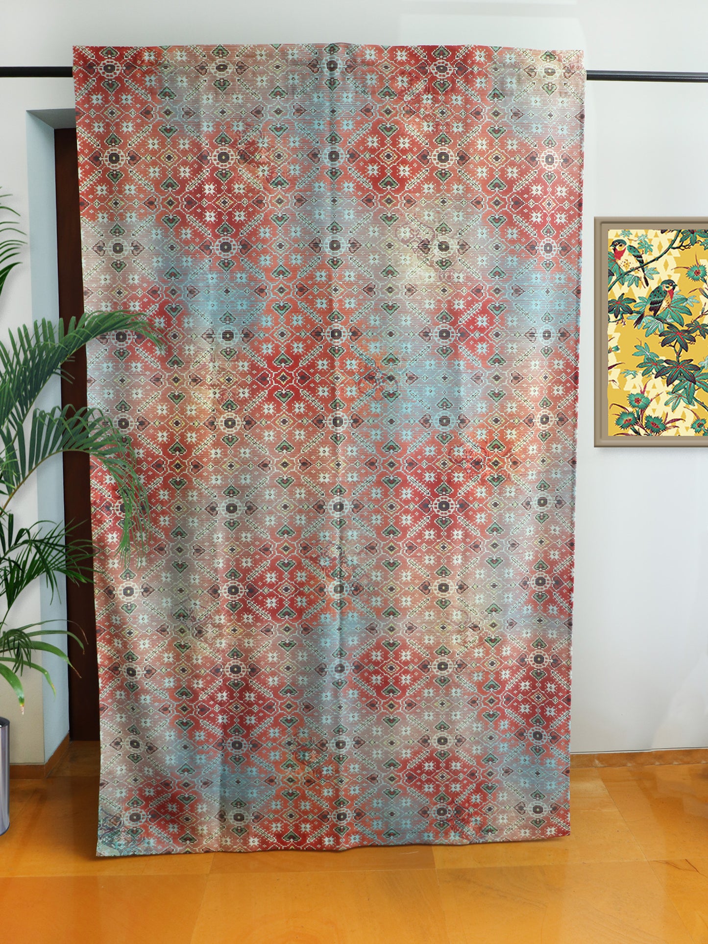 Door Curtain Cotton Blend Abstract Printed Brown - 50" x 84" (Hidden Loop)