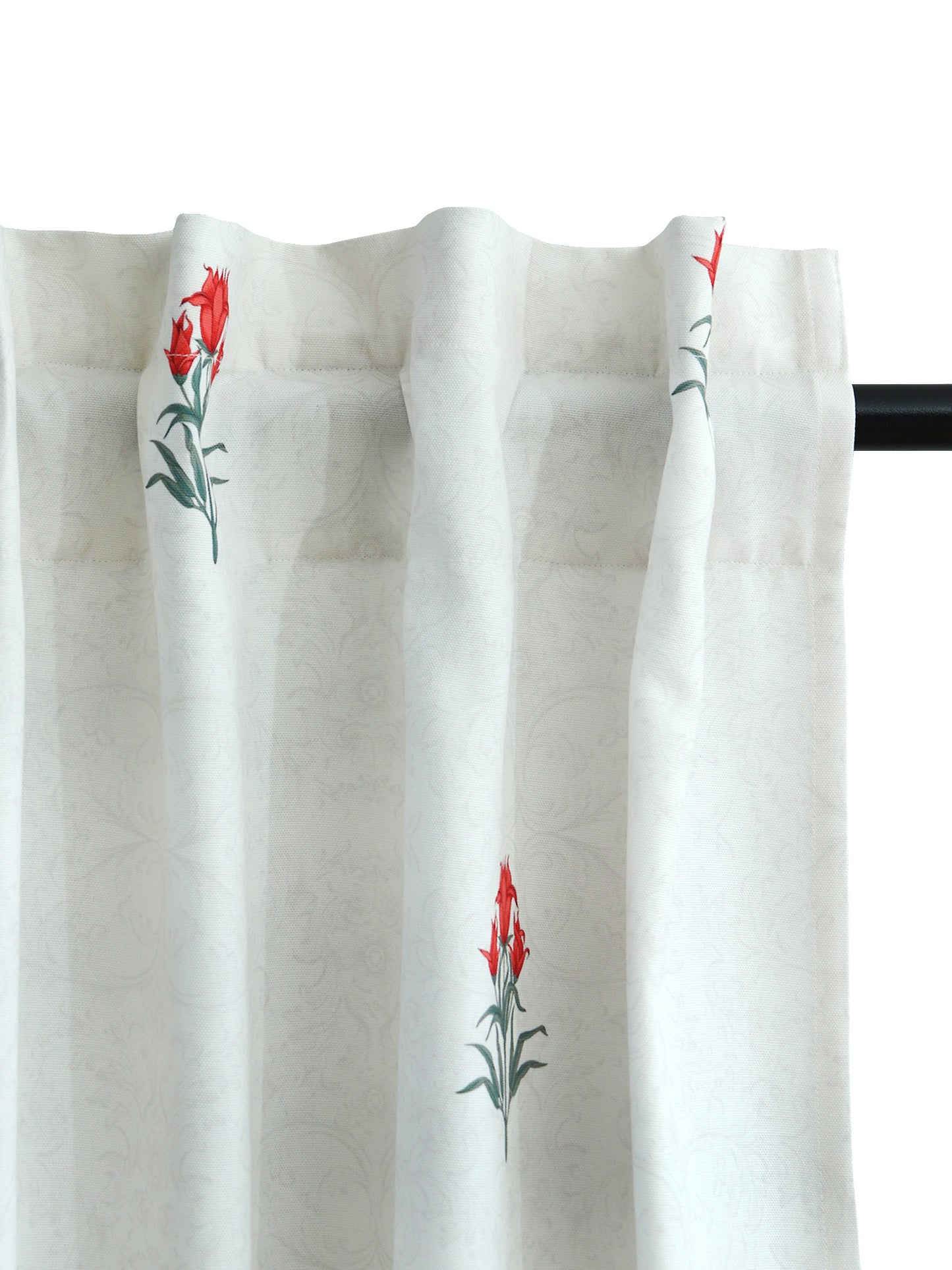 Door Curtain Cotton Blend Floral Digital Printed in White Orange - 50" x 84" (Pack of 2)(Hidden Loop)