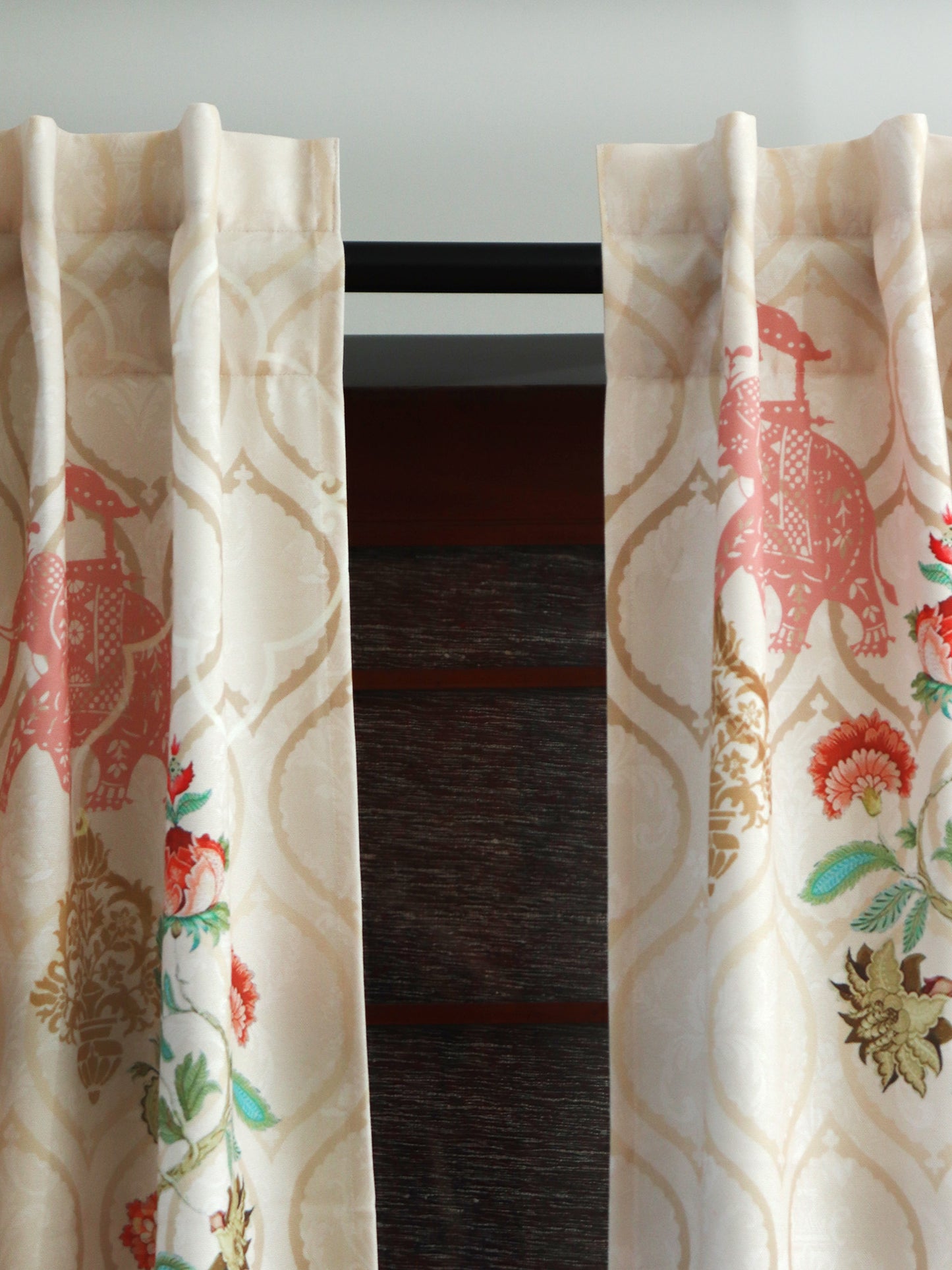 Door Curtain Cotton Blend Mughal Garden Printed in Beige Color - 50" x 84" (Pack of 2)(Hidden Loop)