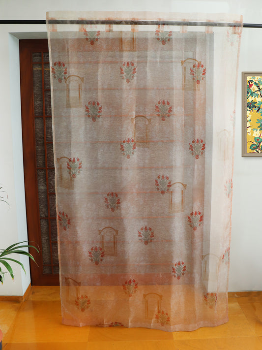 Organza Sheer Curtain Mughal Jharokha Printed Brown - 50" x 80" (Pack of 1)(Hidden Loop)
