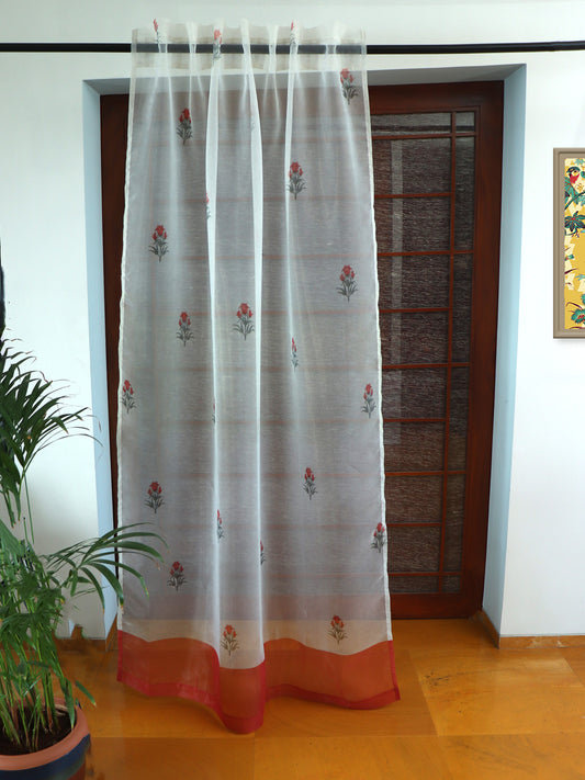 Organza Sheer Curtain Floral Printed - 50x80 inches (Pack of 1) (Hidden Loop)