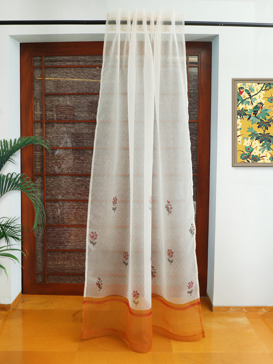 Organza Sheer Curtain Floral Printed Multicolor - 50x80 inches (Hidden Loop)