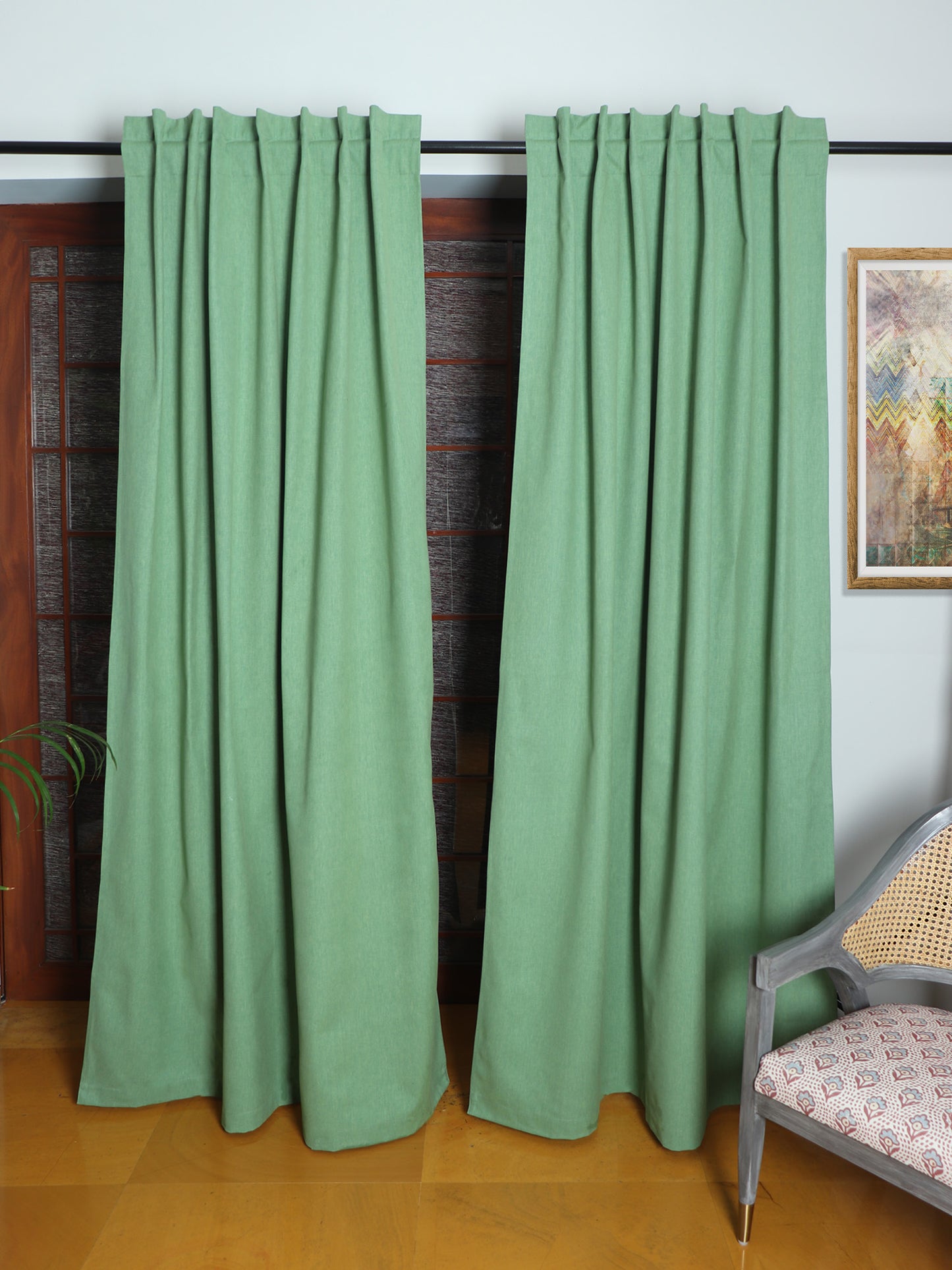 Door Curtain Cotton Solid Green - 52" X 84" (Hidden Loop) (7ft)