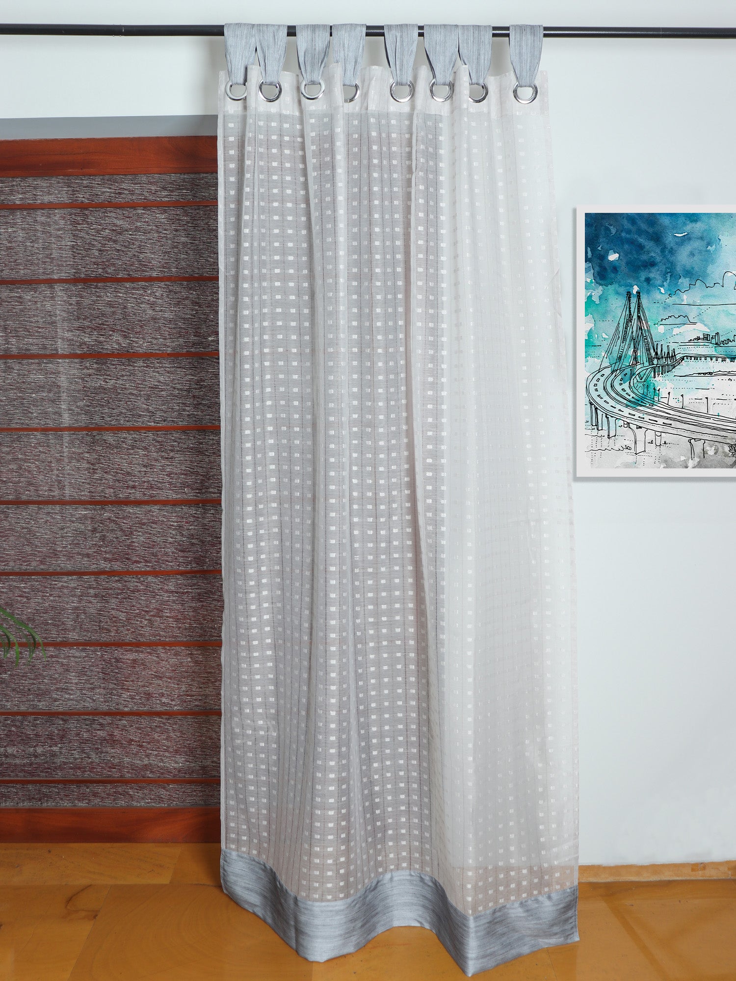 Door Semi Transparent Sheer Polyester Grey - 52" X 90" (eyelet with loop) (7.5 ft)