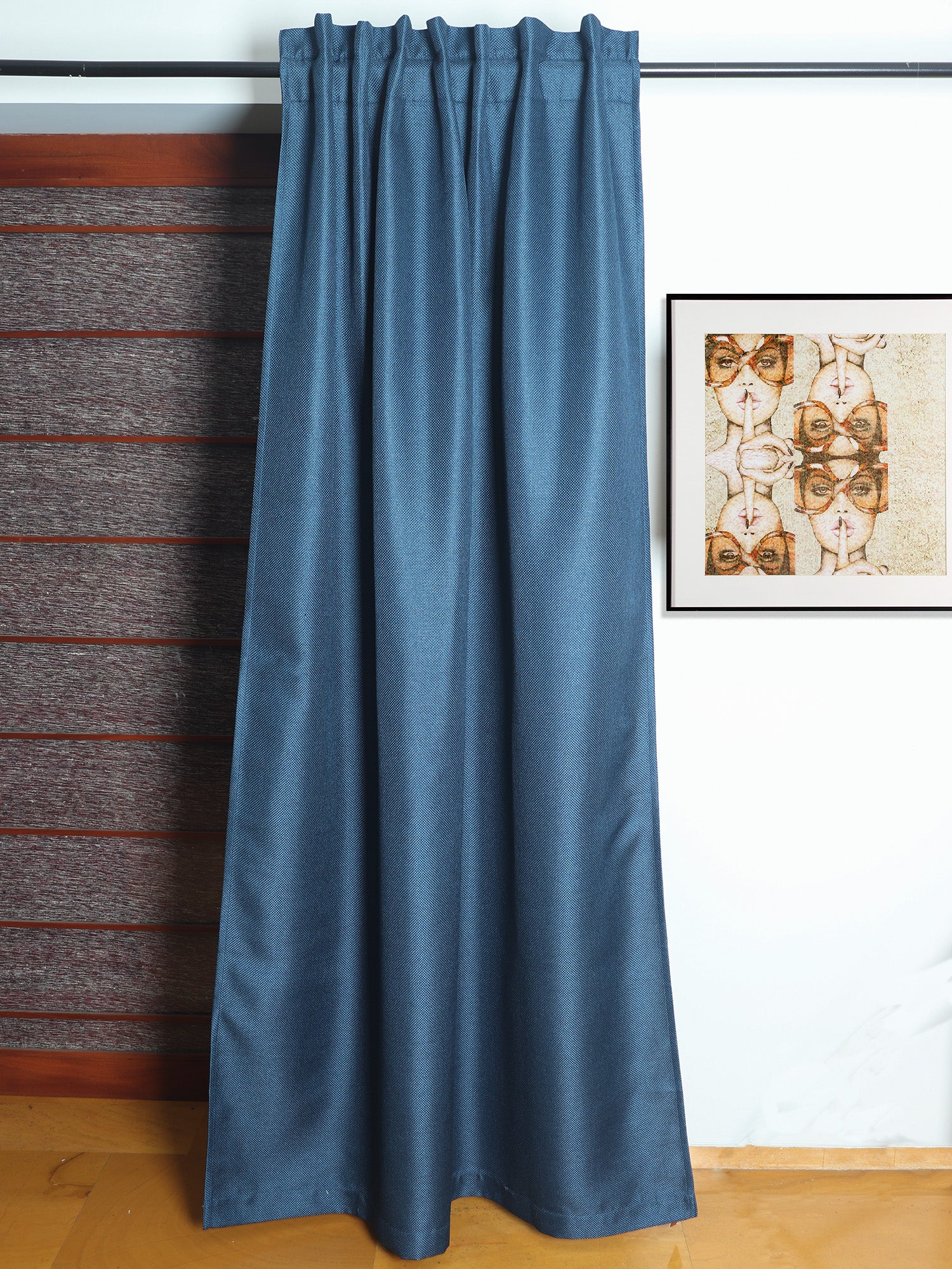 Door Curtain Polyester Self Textures Dark Teal - 52" X 84" (Hidden Loop) (7ft)