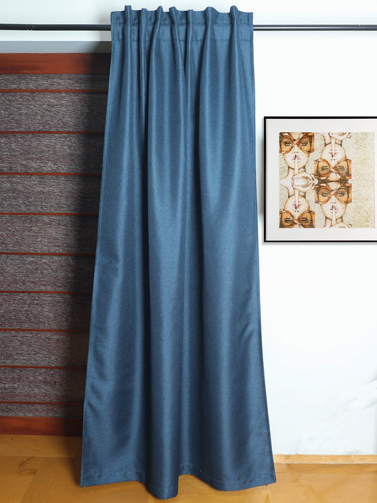 Door Curtain Polyester Self Textures Dark Teal - 52" X 84" (Hidden Loop)