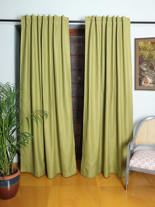 Door Curtain Self Textured Cotton Blend Green - 52" X 84" (Hidden Loop)