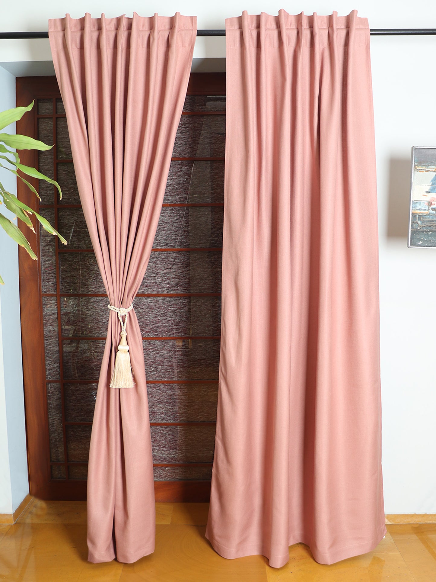 Door Curtain Cotton Blend Solid Coral - 52" X 84" (Hidden Loop) (7ft)