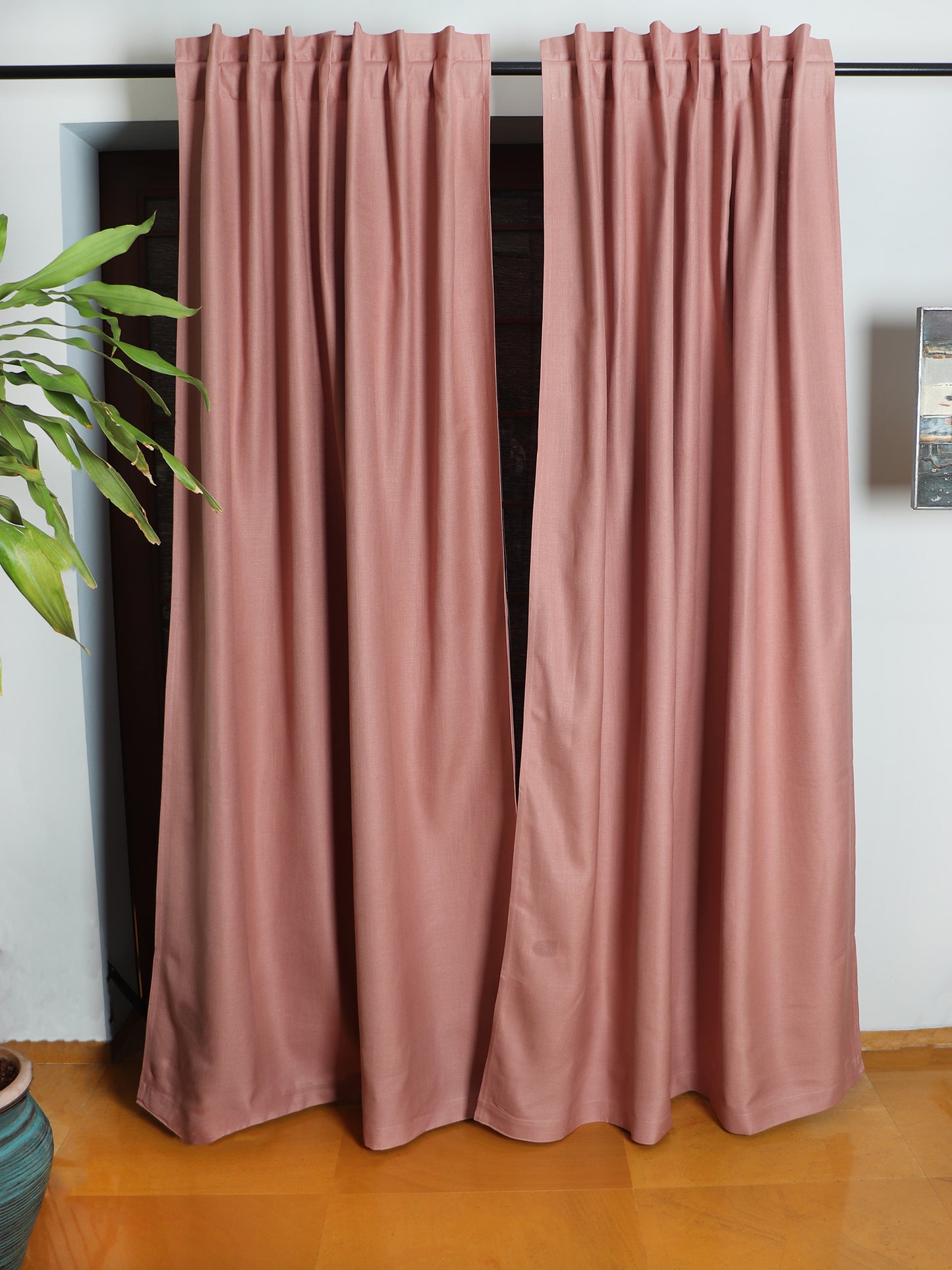 Door Curtain Cotton Blend Solid Coral Pink - 52" X 84" (Hidden Loop)