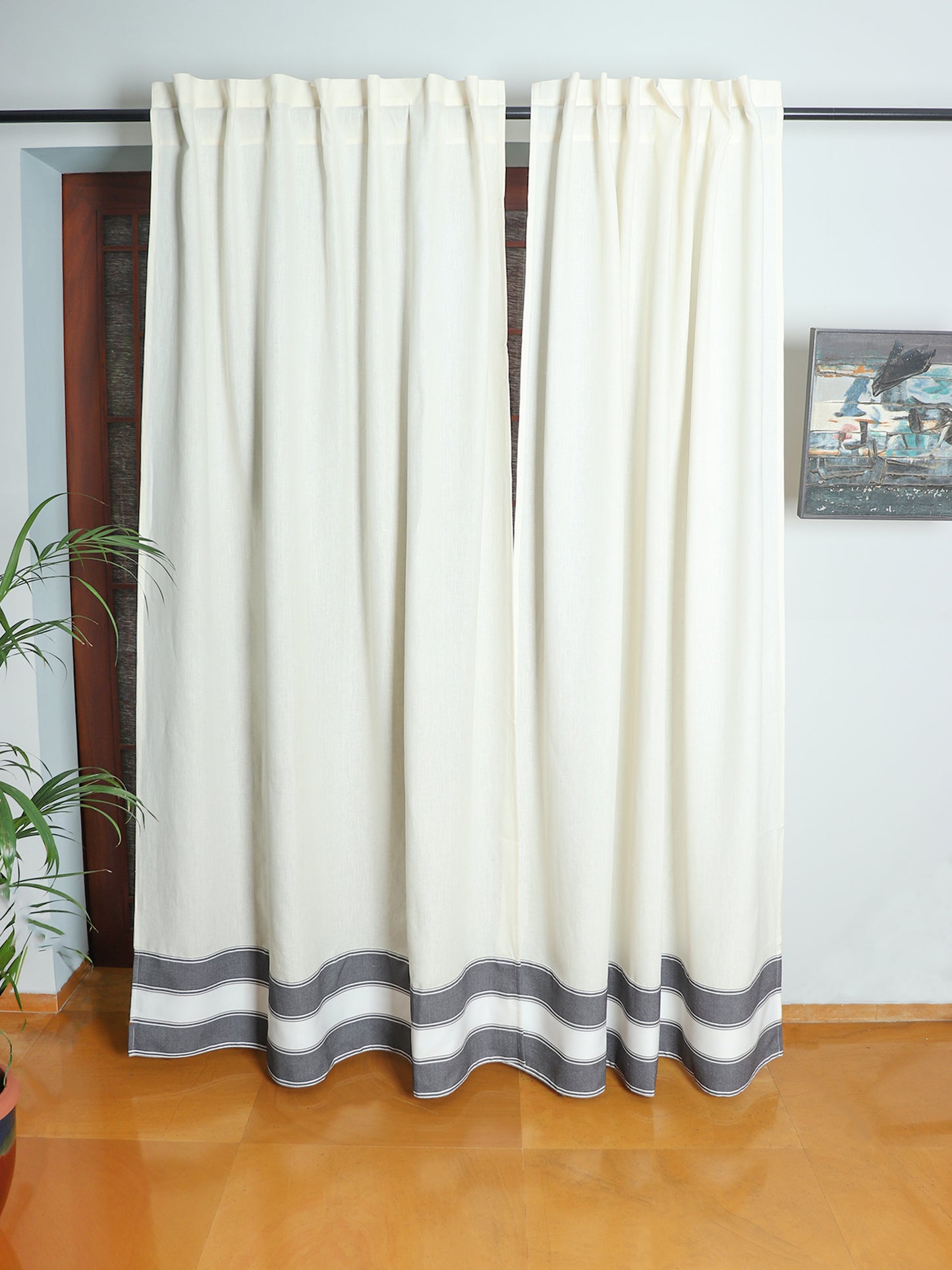 Door Curtain with Patchwork Cotton Blend White - 52" X 84" (Hidden Loop)