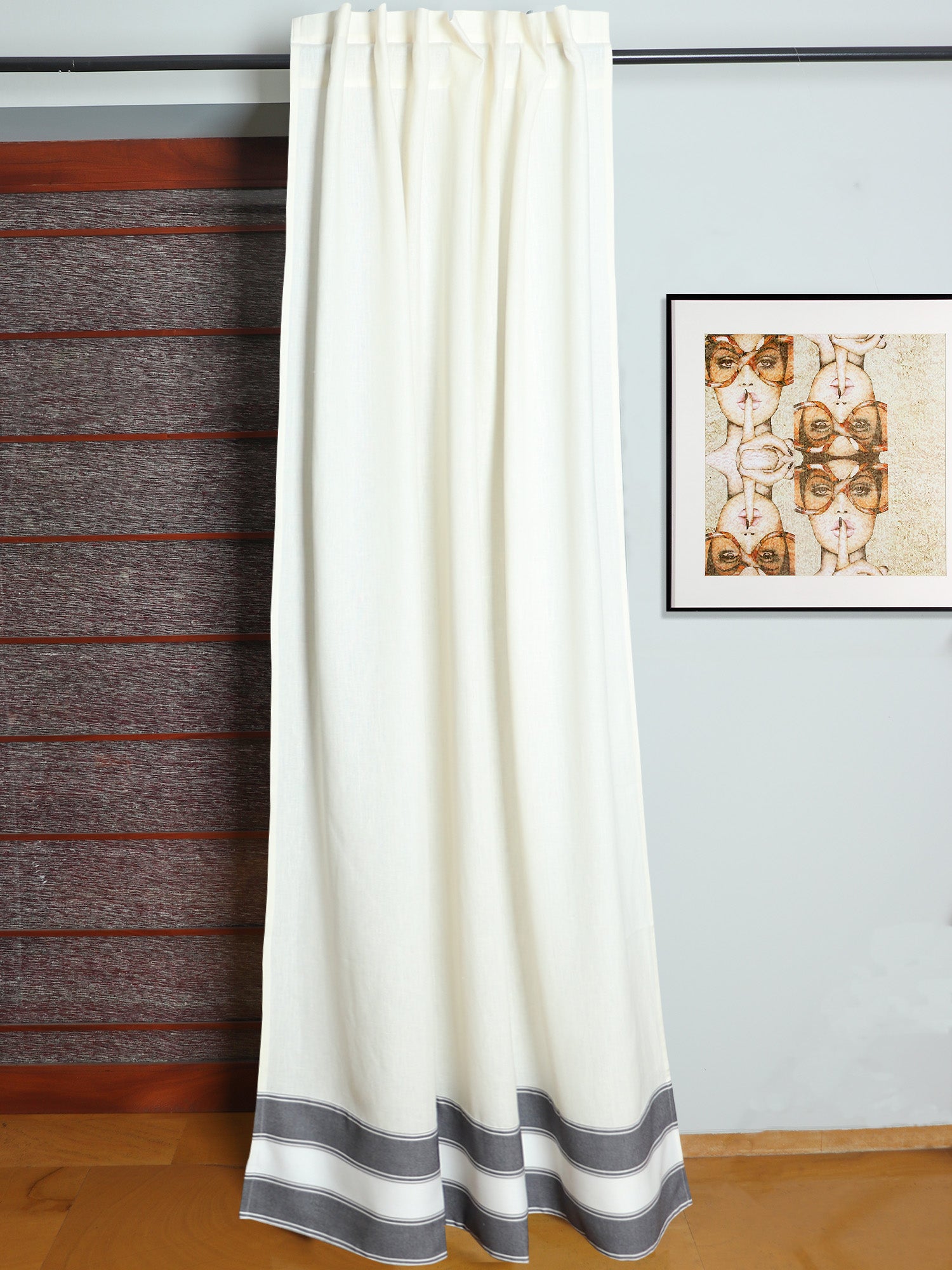 Door Curtain with Patchwork Cotton Blend White - 52" X 84" (Hidden Loop)