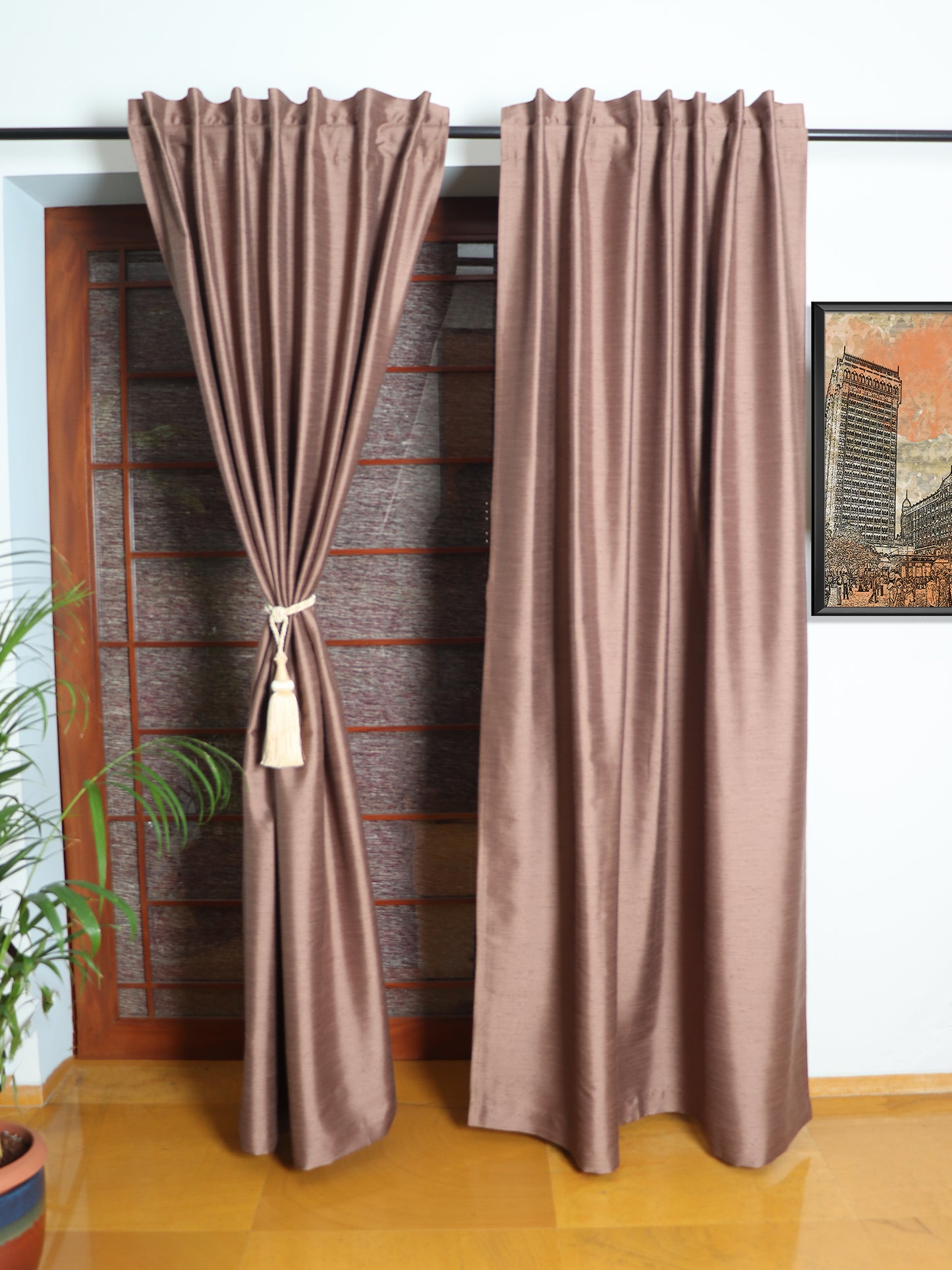 Door Curtain Cotton Blend Solid Brown - 52" X 84" (Hidden Loop)