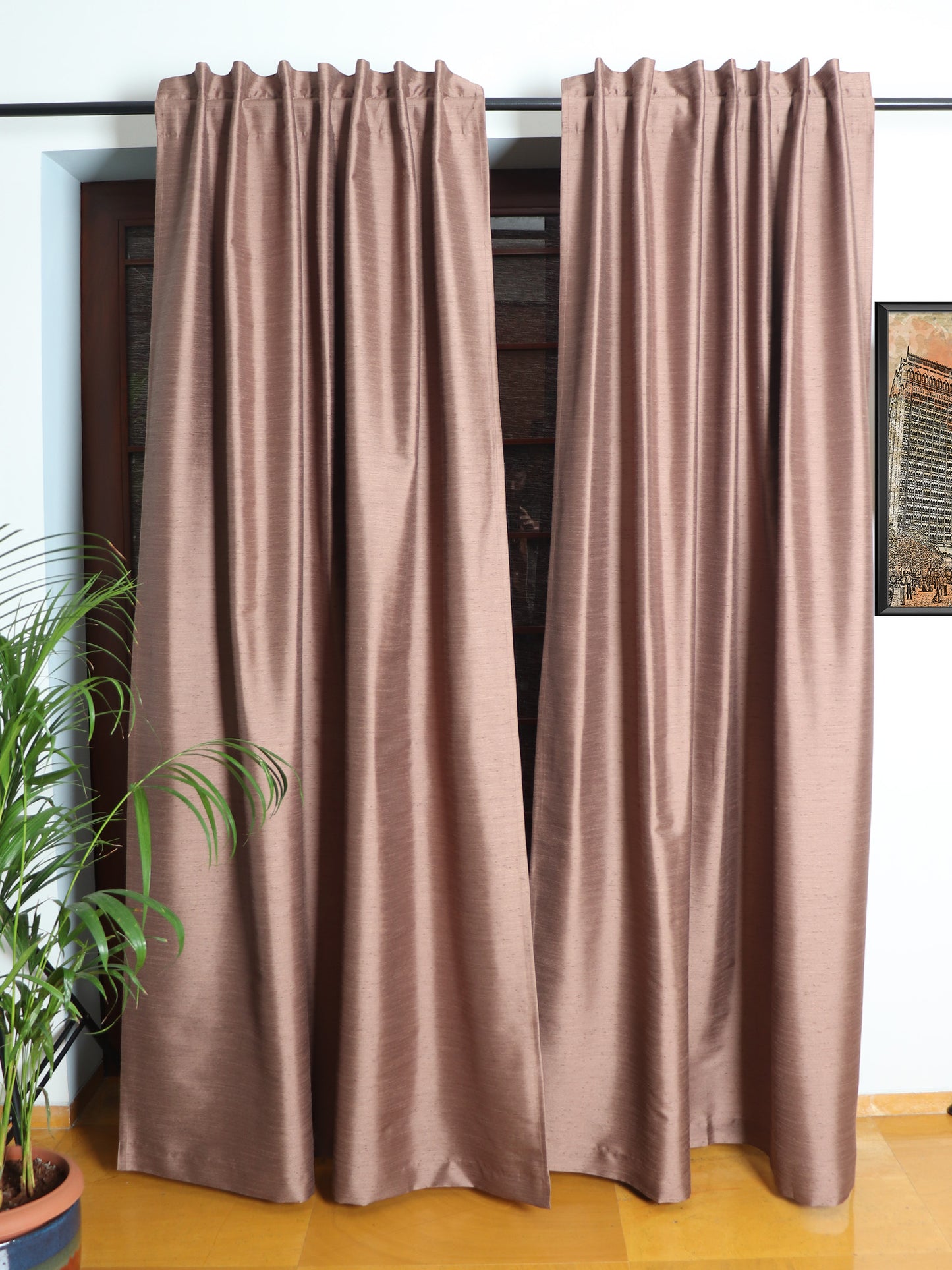 Door Curtain Cotton Blend Solid Brown - 52" X 84" (Hidden Loop)