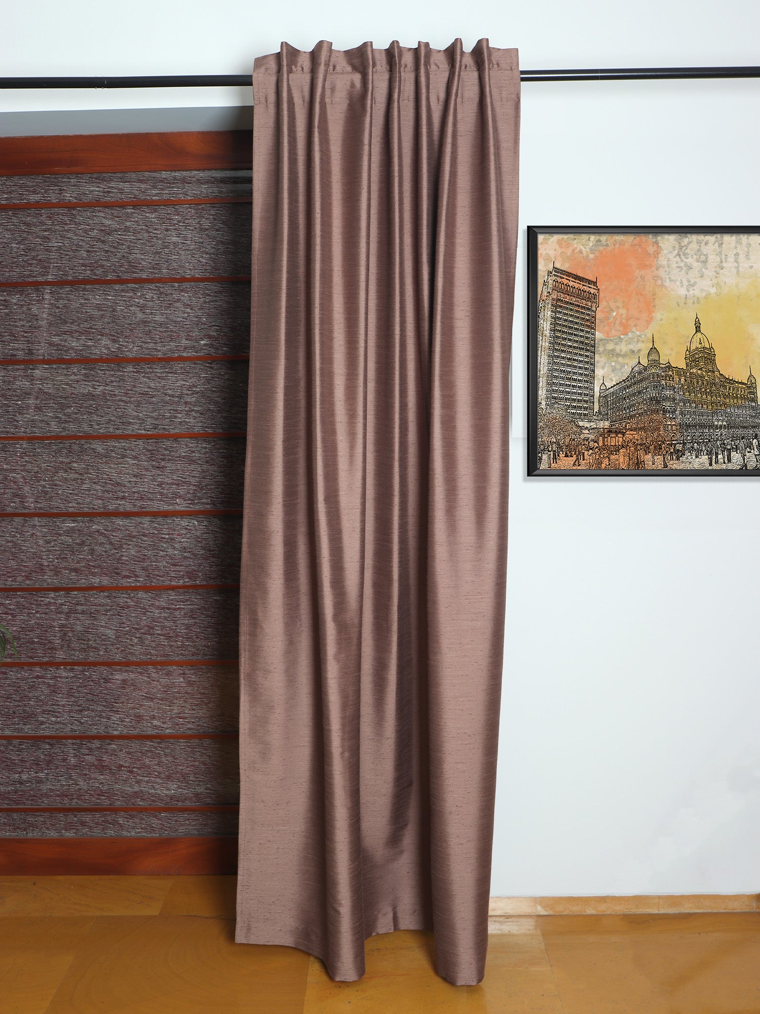 Door Curtain Cotton Blend Solid Brown - 52" X 84" (Hidden Loop)