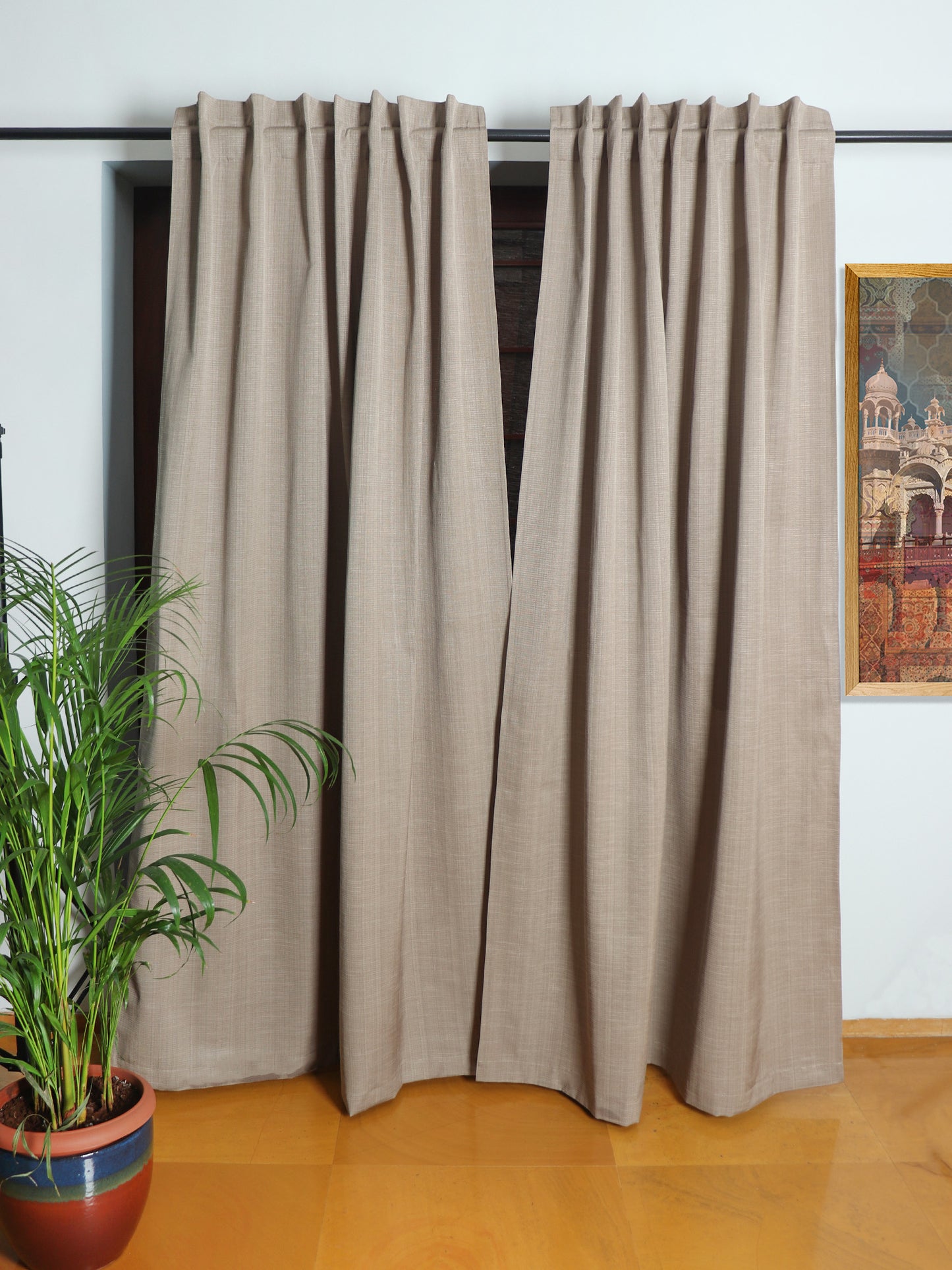 Door Curtain Cotton Blend Solid Brown - 52" X 84" (Hidden Loop)