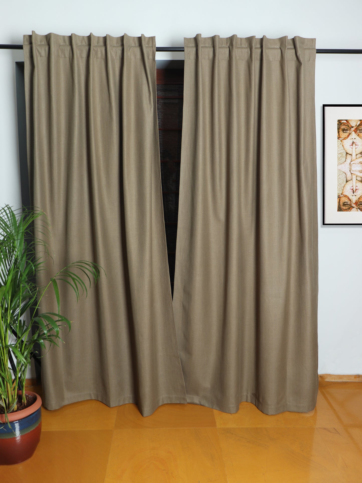 Door Curtain Cotton Blend Solid Brown - 52" X 84" (Hidden Loop)