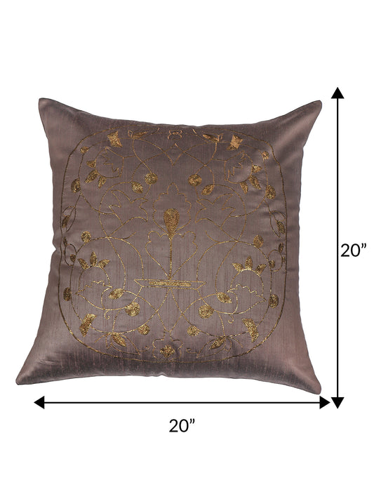 ZEBA World Eurosham Square Cushion Cover for Sofa, Bed | Embroidery - Polycanvas | Brown - 20x20in(50x50cm) (Pack of 1)