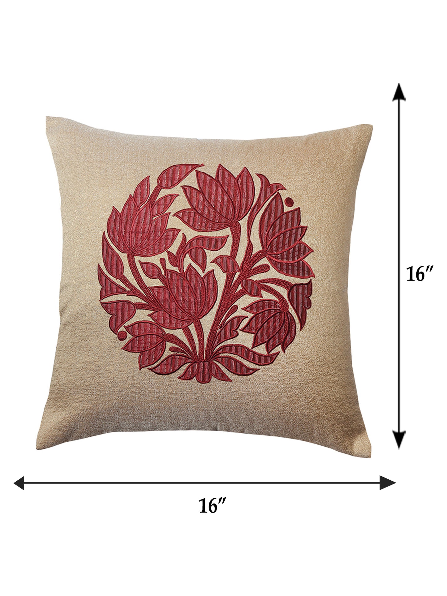 Cushion Cover for Sofa, Bed | Varanasi Silk with Floral Embroidery | Golden - 16x16in(40x40cm) (Pack of 1)