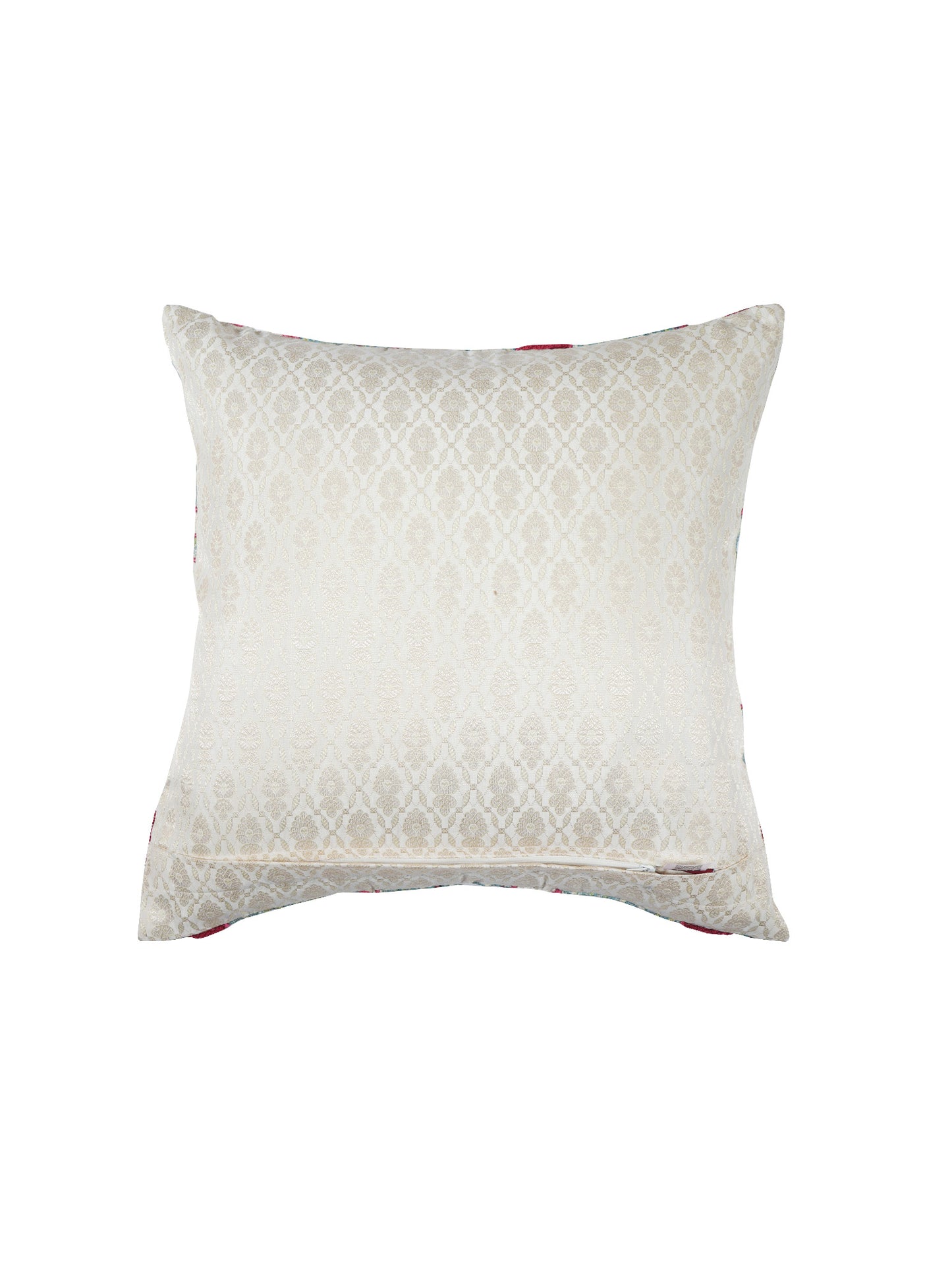 Cushion Cover for Sofa, Bed | Varanasi Silk with Floral Embroidery | White and Blue - 16x16in(40x40cm) (Pack of 1)