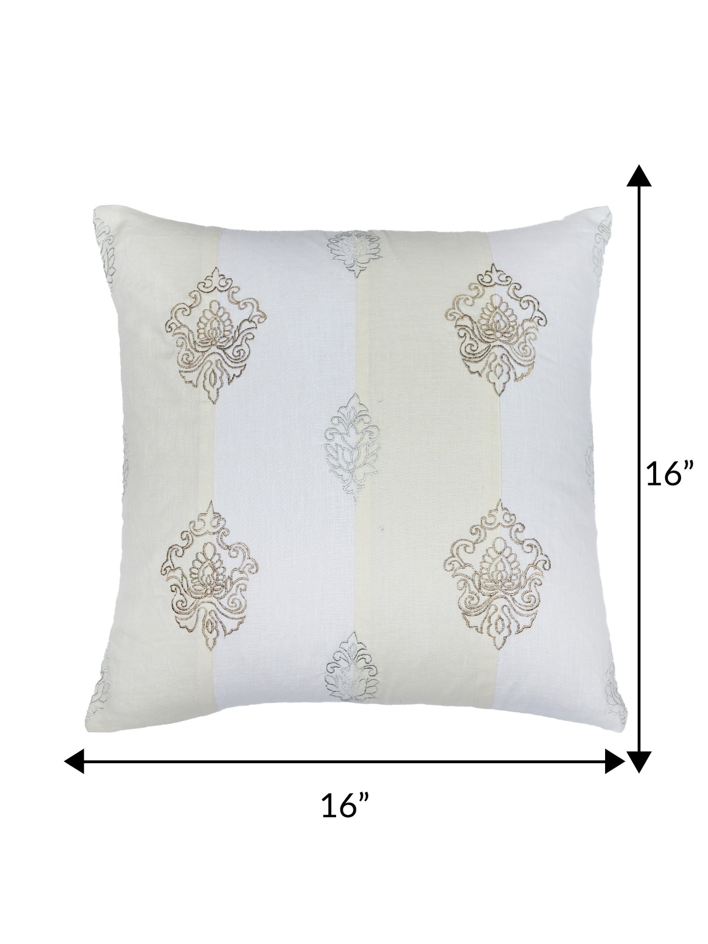 ZEBA World Square Cushion Cover for Sofa, Bed | Patchwork with Zari Hand Embroidery - Linen | Beige - 16x16in(40x40cm) (Pack of 1)