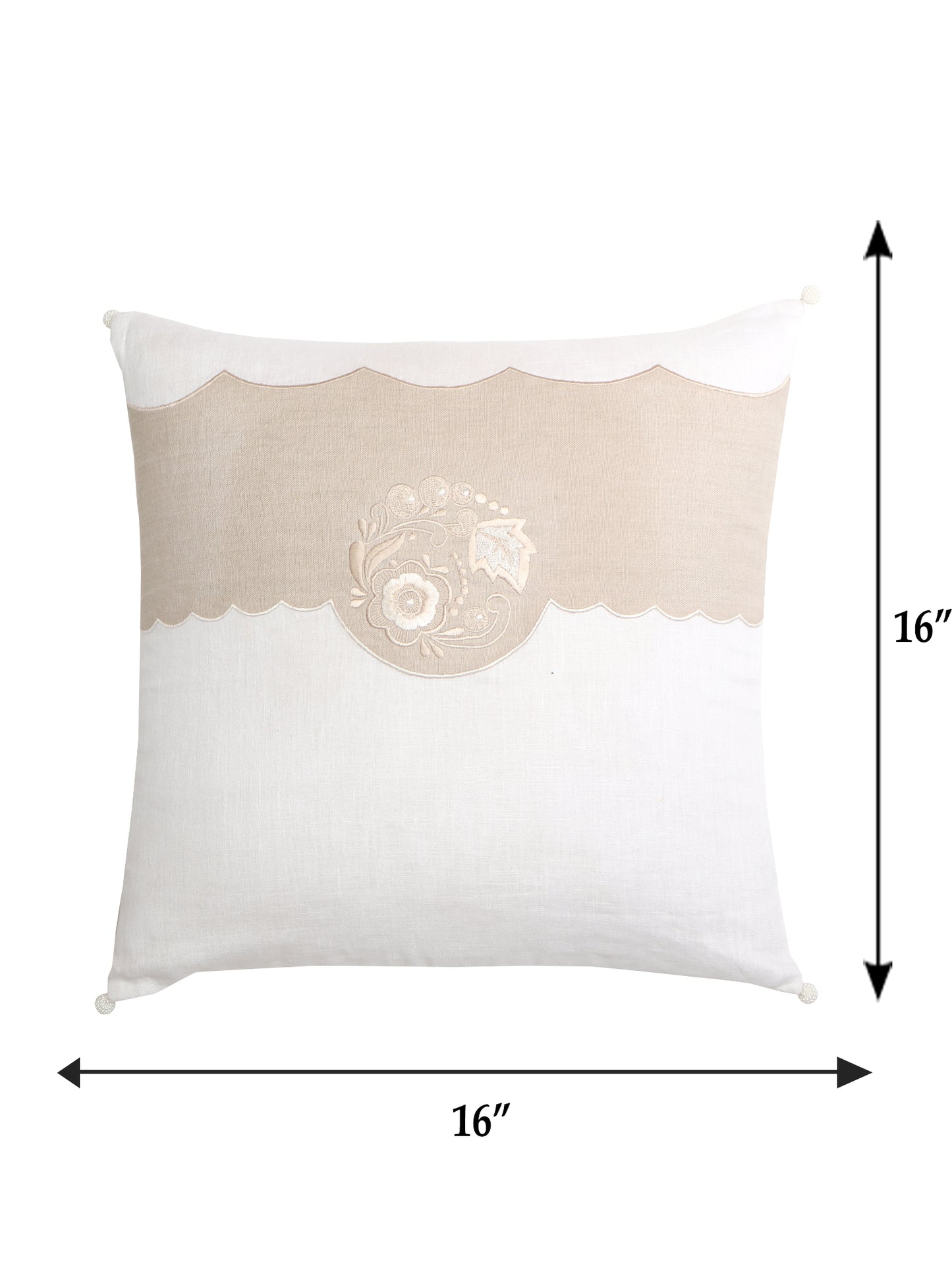 Cushion Cover Cotton Blend Applique and Embroidery Motif Multi - 16inches X 16inches