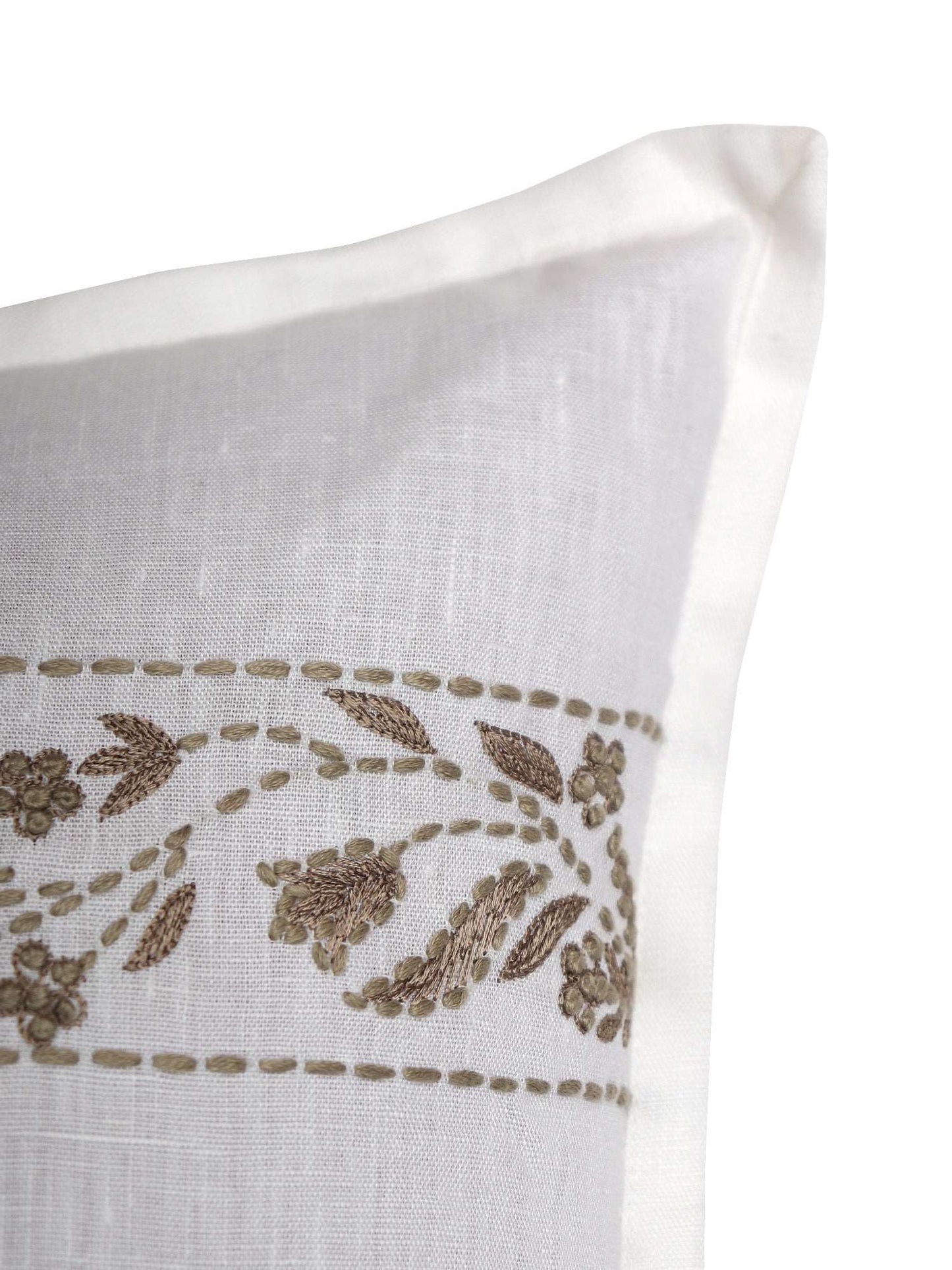 Cushion Cover Cotton Floral Embroidery White - 16inches X 16inches