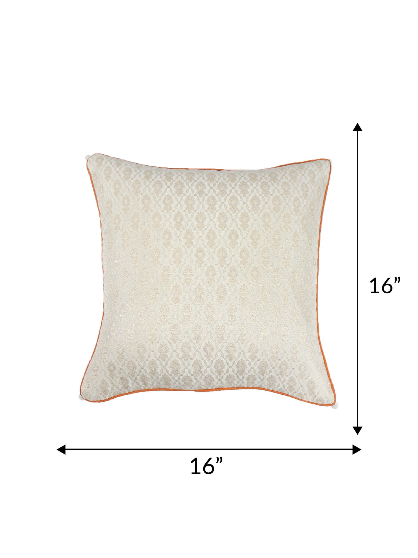 Cushion Cover for Sofa, Bed Varanasi Silk Motif with Cord Piping Off White - 16x16in(40x40cm) (Pack of 1)
