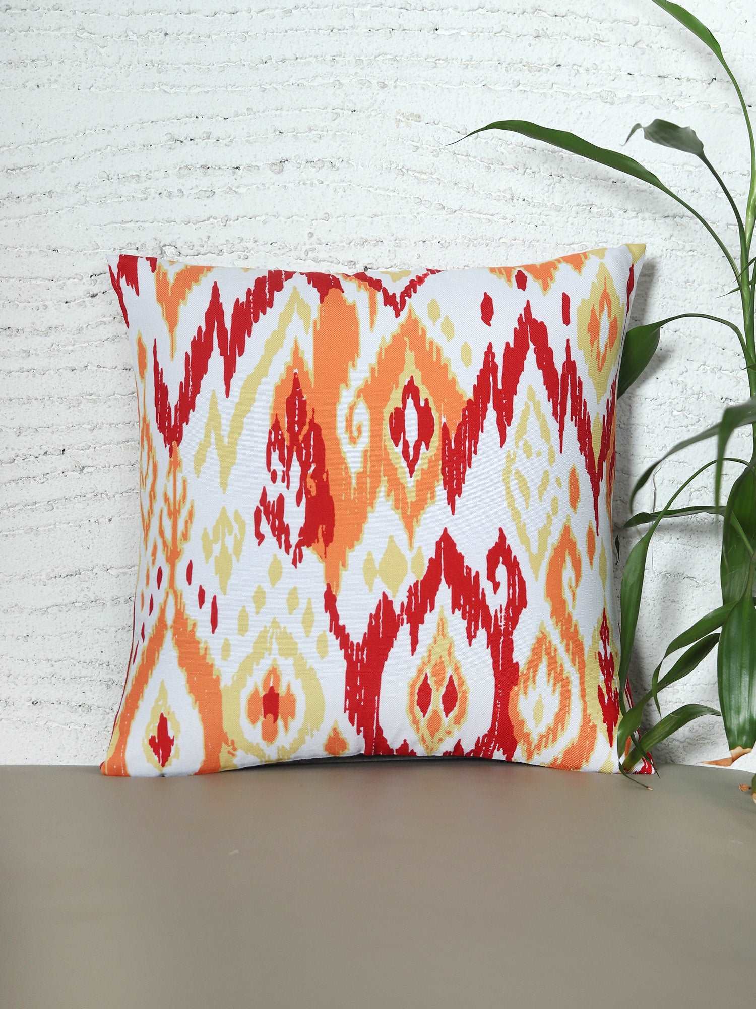 Cushion Cover for Sofa, Bed Poly Canvas Ikat Print | Red - 16x16in(40x40cm) (Pack of 1)