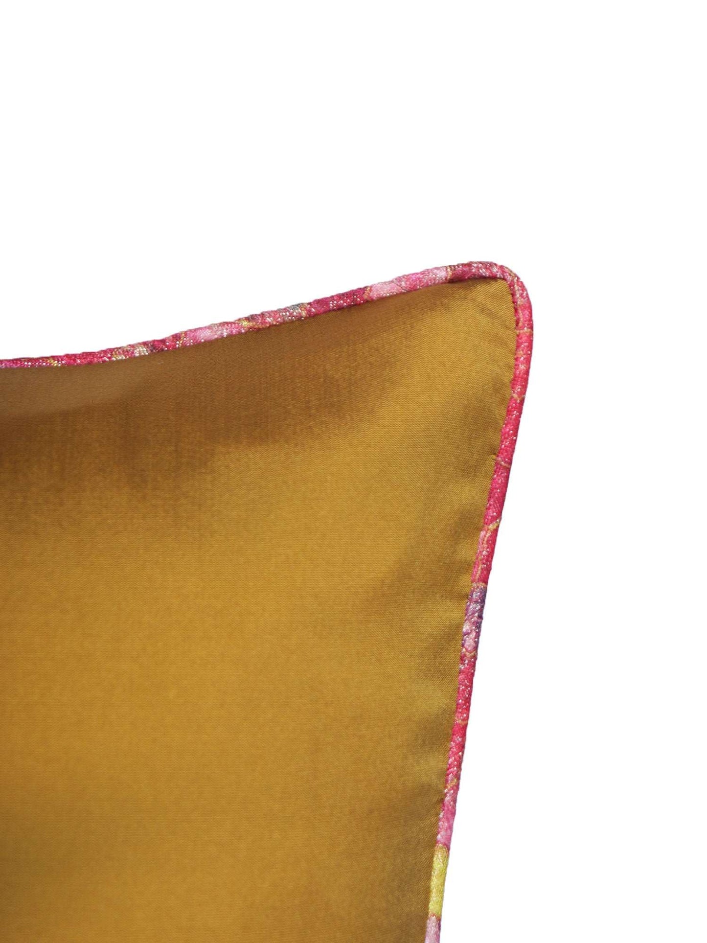 Cushion Cover for Sofa, Bed Varanasi Silk Motif with Cord Piping Pink Gold  - 16x16in(40x40cm) (Pack of 5)