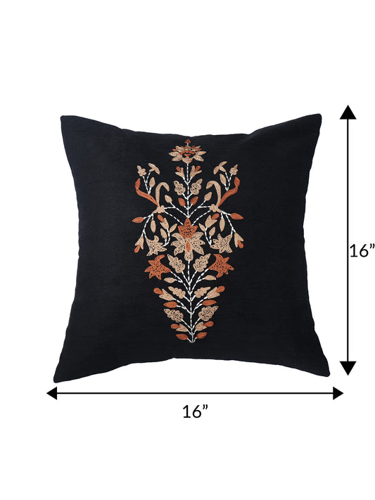 ZEBA World Square Cushion Cover for Sofa, Bed | Motif Embroidery - Chenille | Black - 16x16in(40x40cm) (Pack of 1)