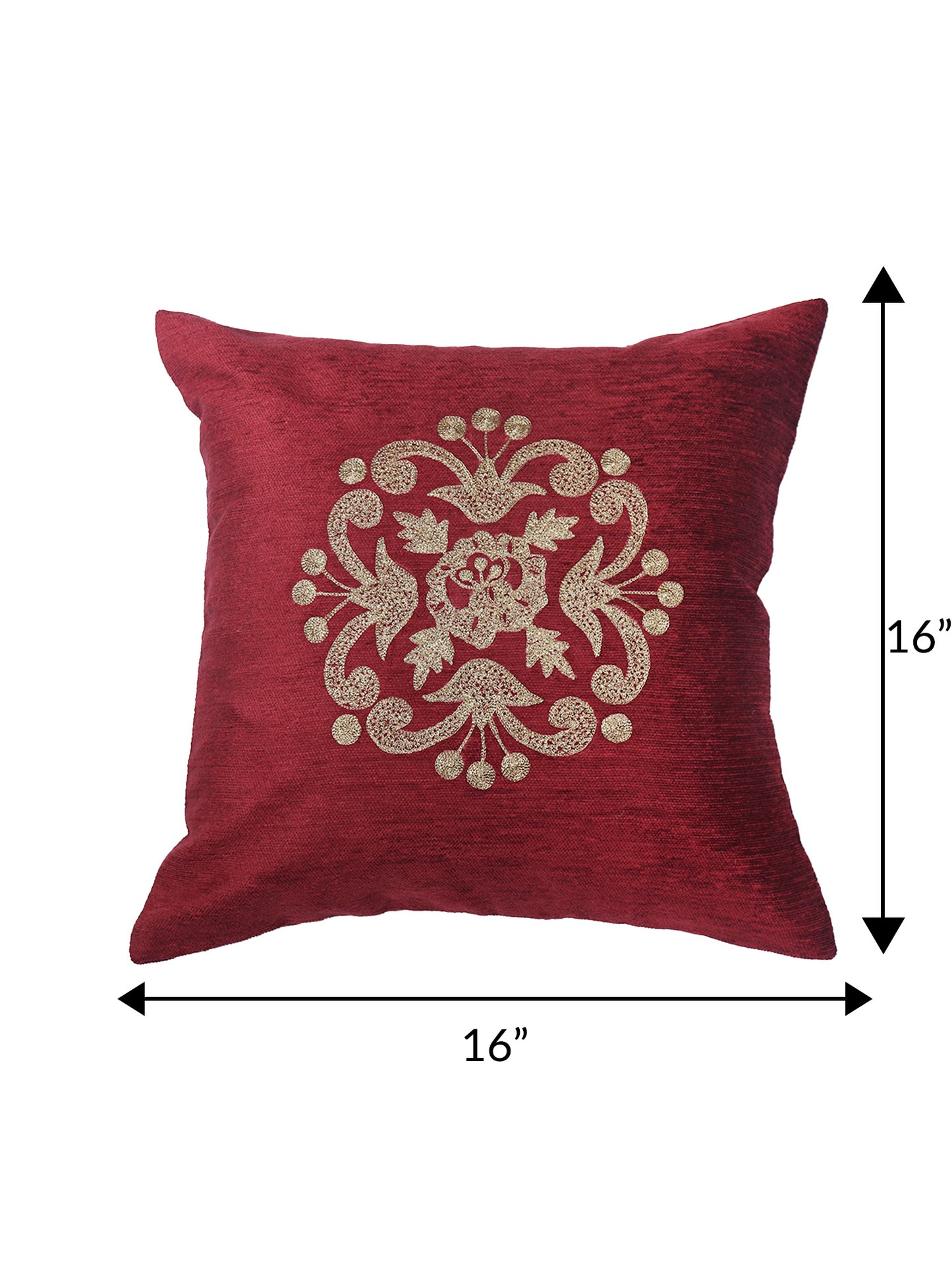 ZEBA World Square Cushion Cover for Sofa, Bed | Motif Embroidery - Chenille | Maroon - 16x16in(40x40cm) (Pack of 1)