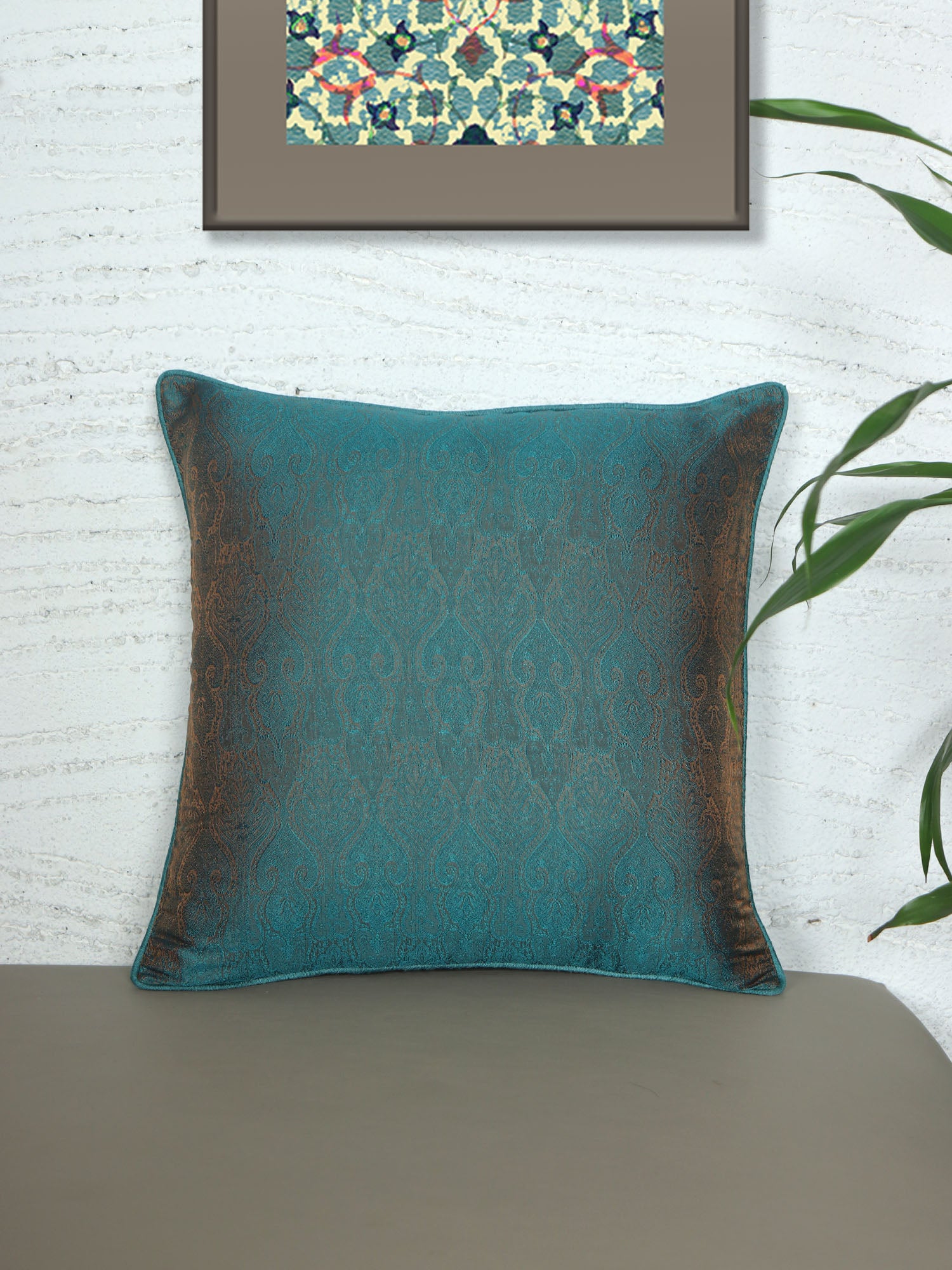ZEBA World Square Cushion Cover for Sofa, Bed | Banarasi Brocade Silk - Floral Weave | Dark Green - 16x16in(40x40cm) (Pack of 1)