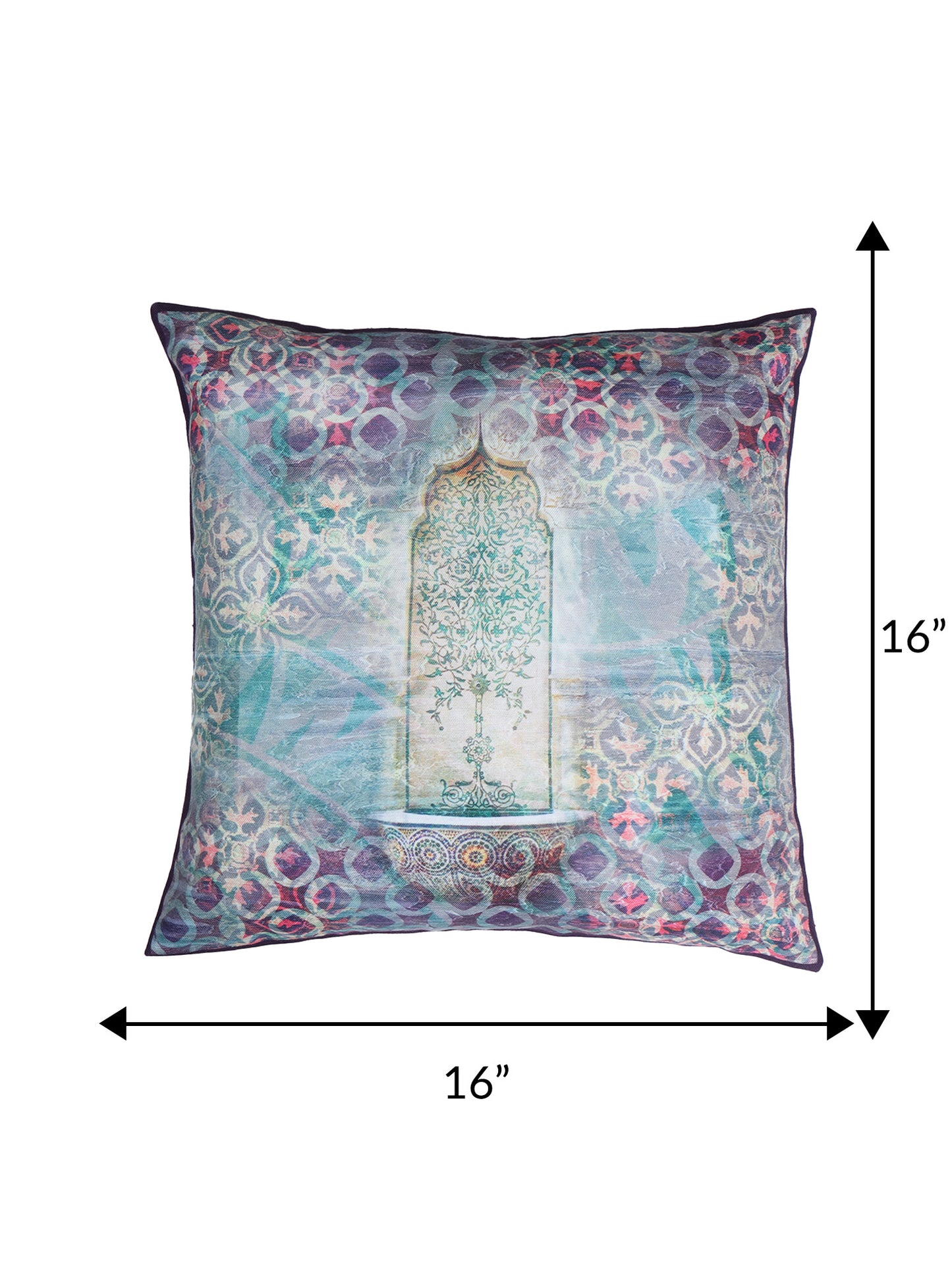 ZEBA World Square Cushion Cover for Sofa, Bed | Mughal Jharokha Print - Polycanvas | Multicolor - 16x16in(40x40cm) (Pack of 1)