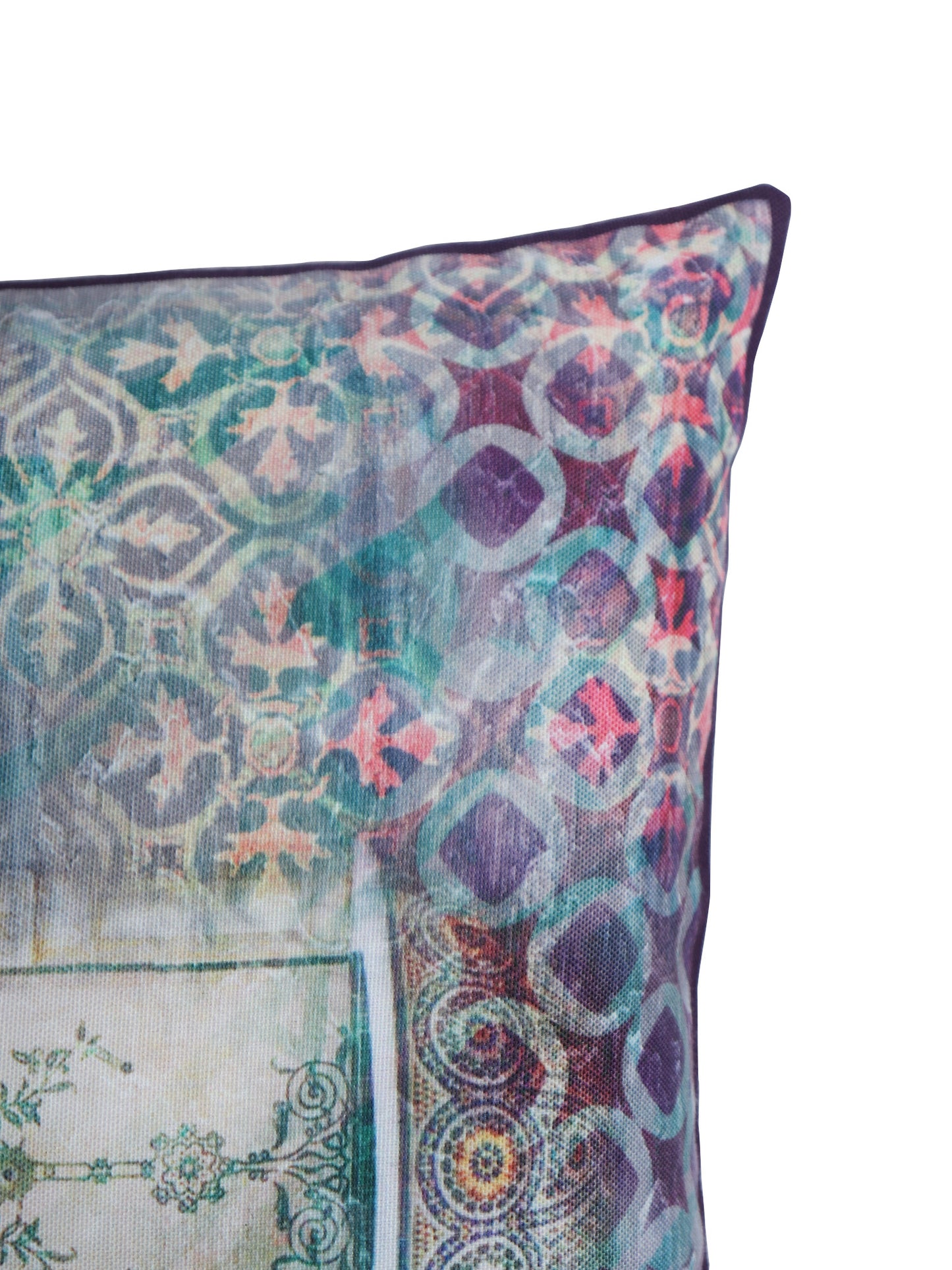 ZEBA World Square Cushion Cover for Sofa, Bed | Mughal Jharokha Print - Polycanvas | Multicolor - 16x16in(40x40cm) (Pack of 1)