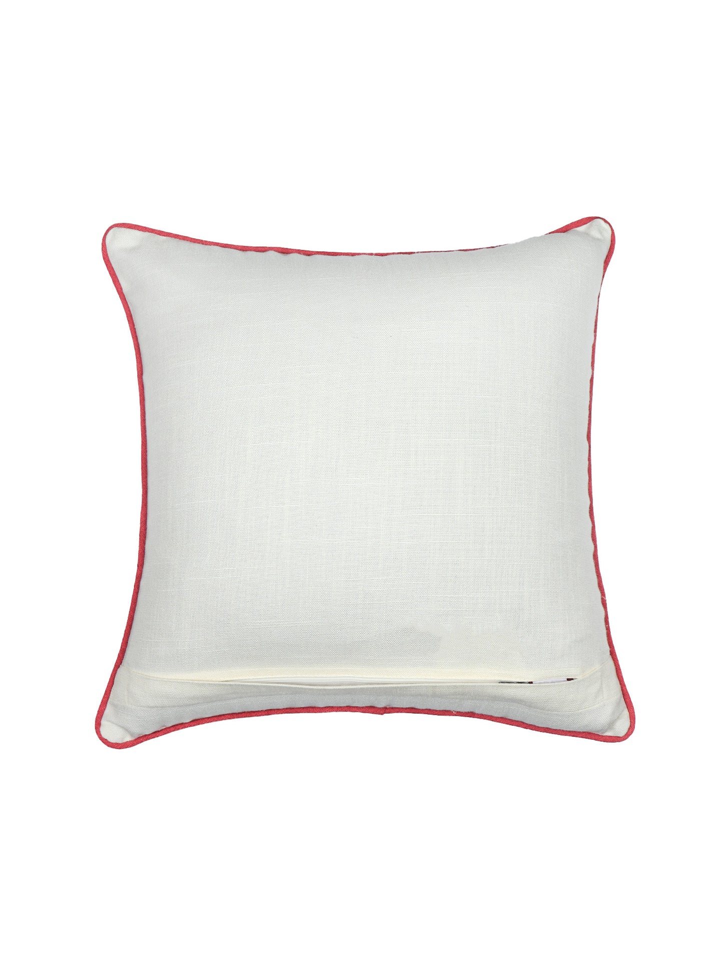 Cushion Cover with Hand Embroidery on Mughal Garden Print with Cord Piping - Cotton Blend | White - 16x16in