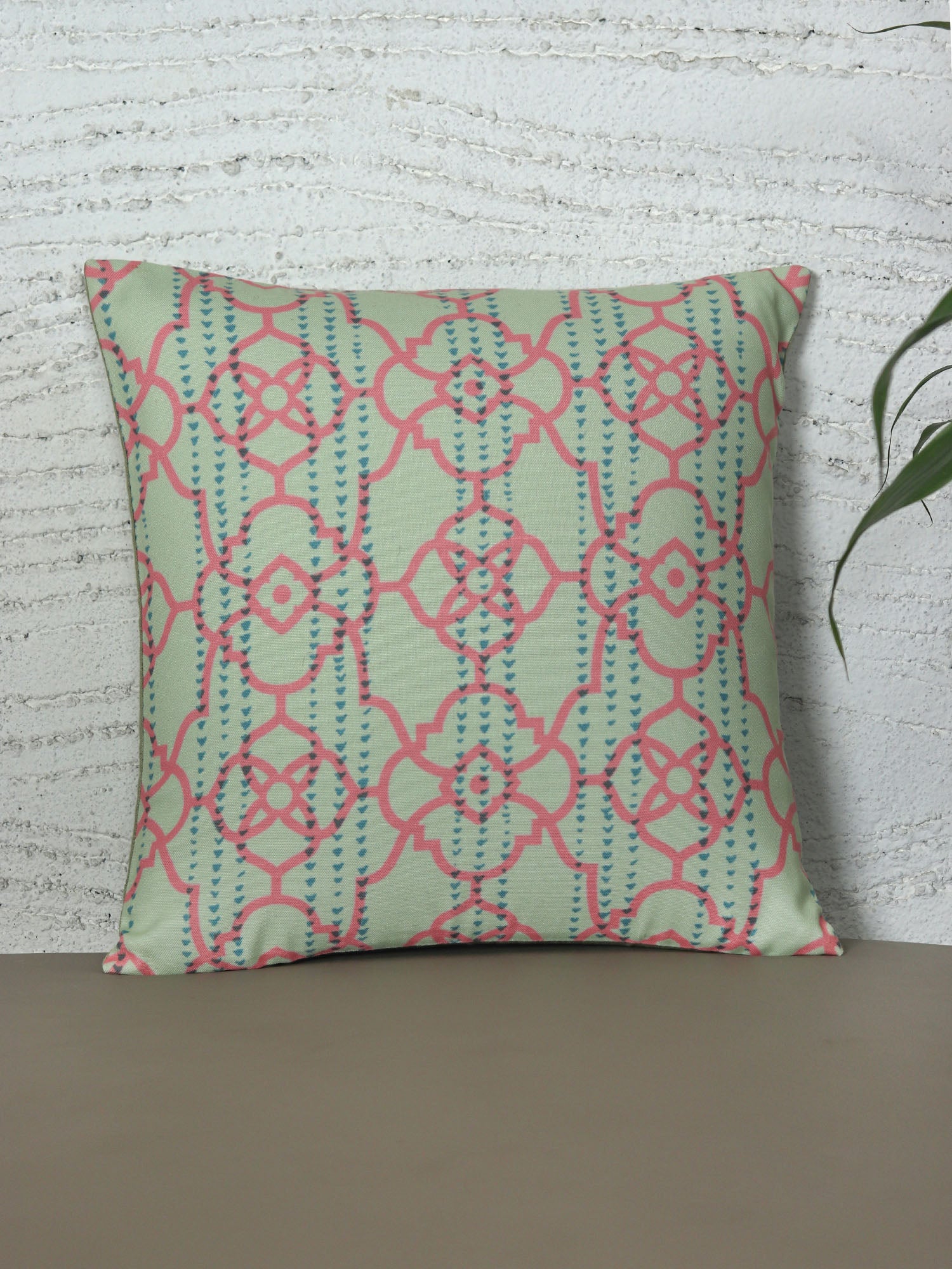 ZEBA World Square Cushion Cover for Sofa, Bed | Mughal Jali Printed - Polycanvas | Teal Blue - 16x16in(40x40cm) (Pack of 1)