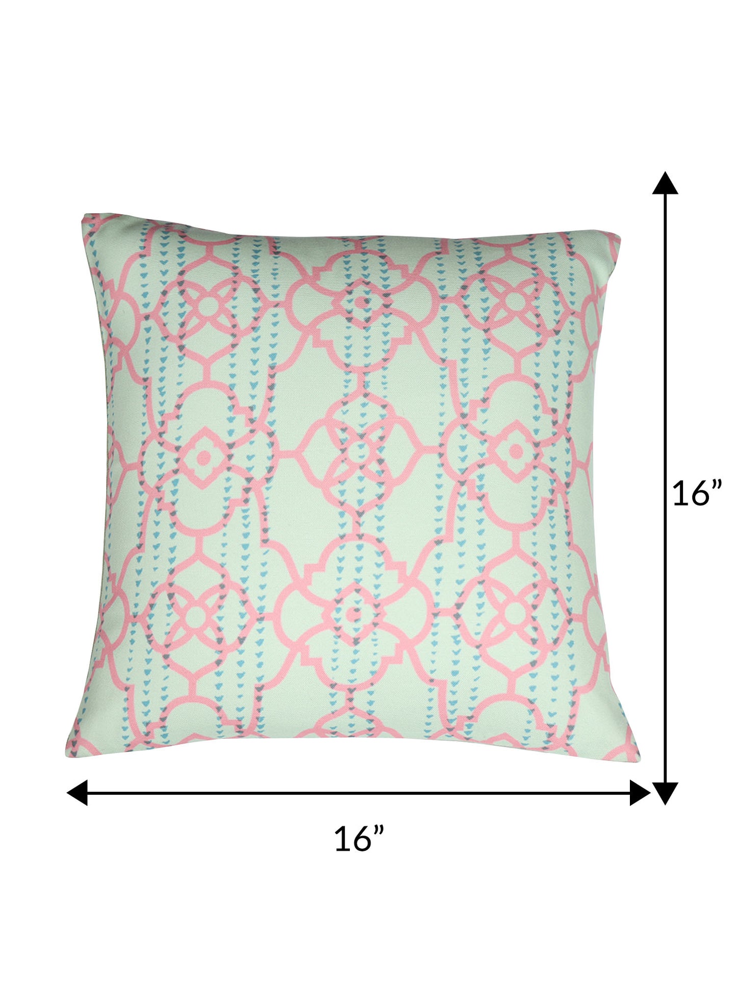 ZEBA World Square Cushion Cover for Sofa, Bed | Mughal Jali Printed - Polycanvas | Teal Blue - 16x16in(40x40cm) (Pack of 1)