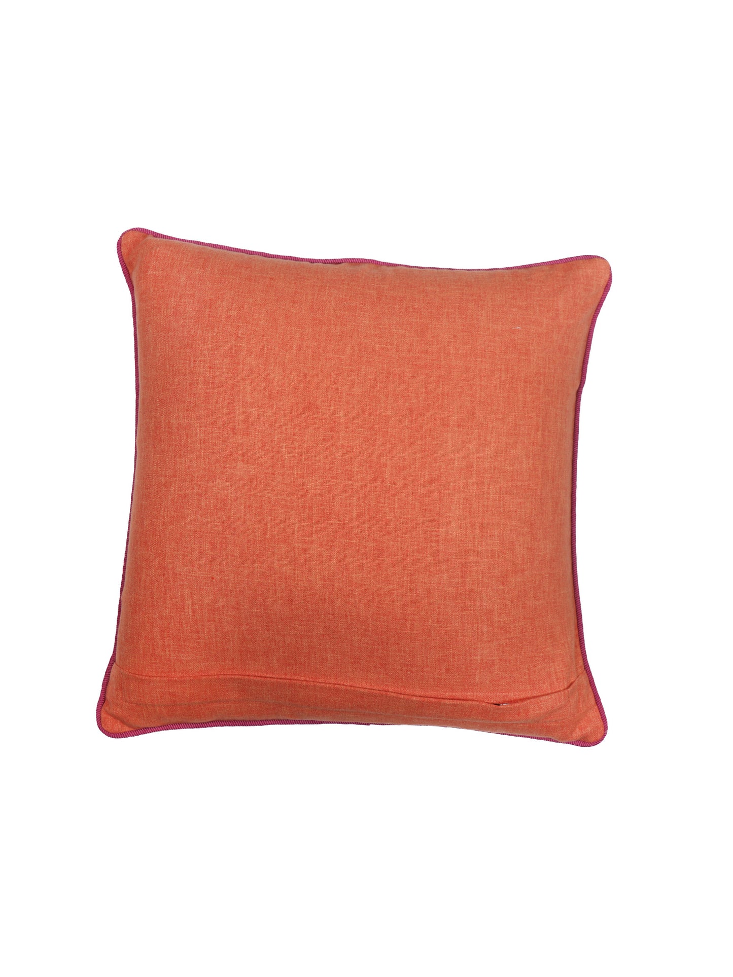 Cushion Cover with Modern Ikat Print with Hand Embroidery and Cord Piping - Polycanvas | Orange - 16x16in