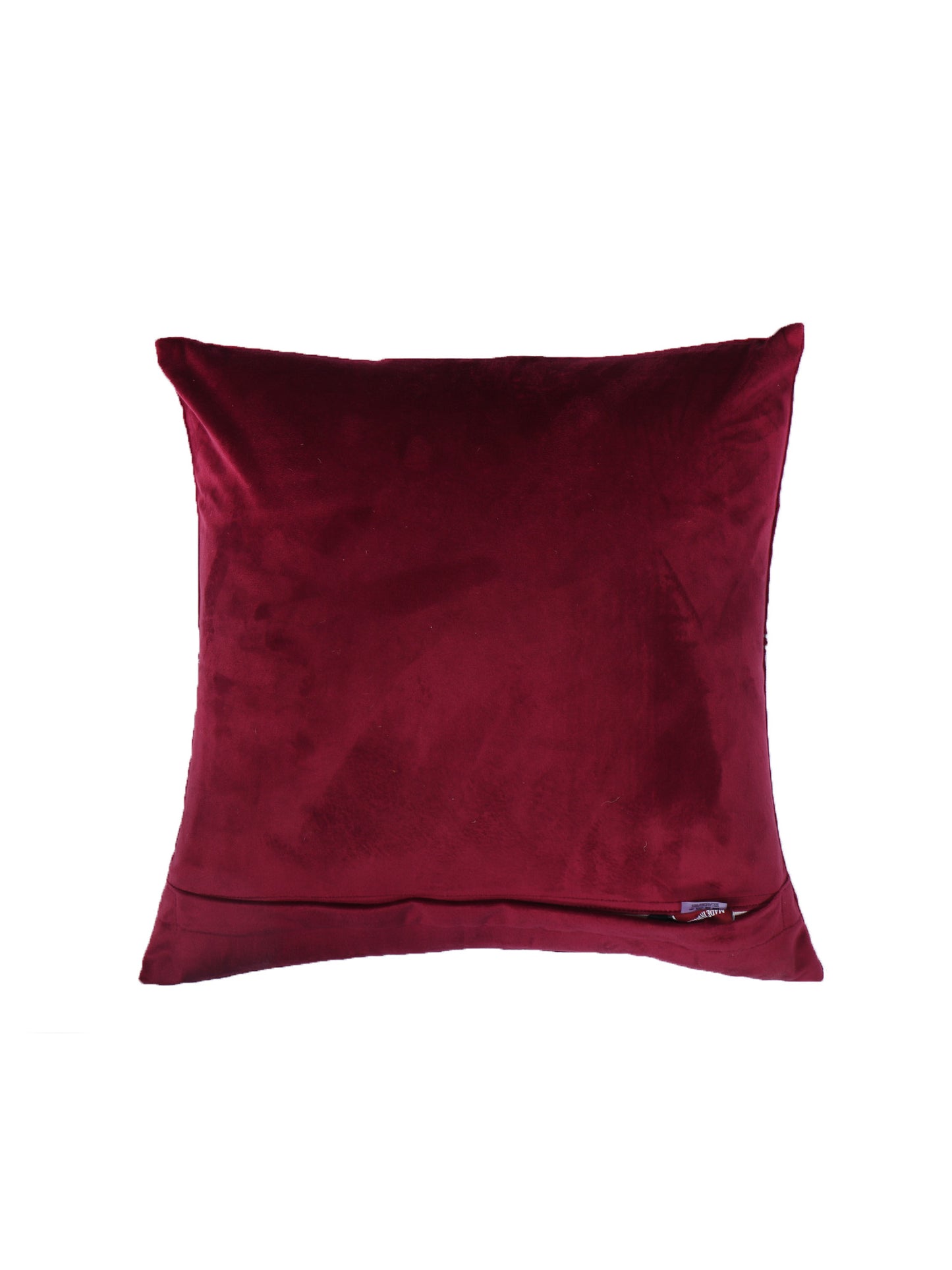 Hand Embroidered Velvet Cushion Cover - Luxe Collection | Sofa, Bedroom, Couch | Maroon - 16x16 inch (40x40 cms) (Pack of 1)