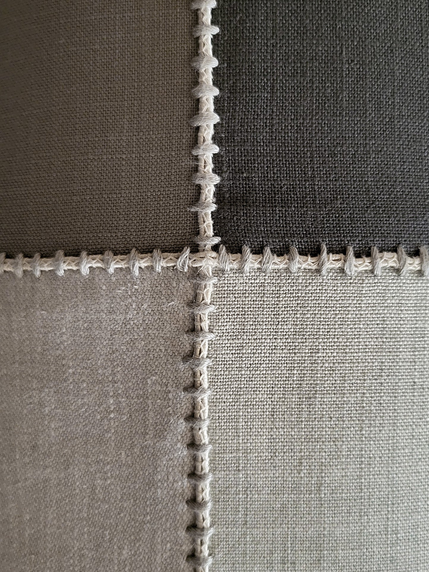 Poly Cotton Grey Cushion Cover- Patchwork & Hand Embroidery on Center Cord – 12x22 Inches (Set of 1)