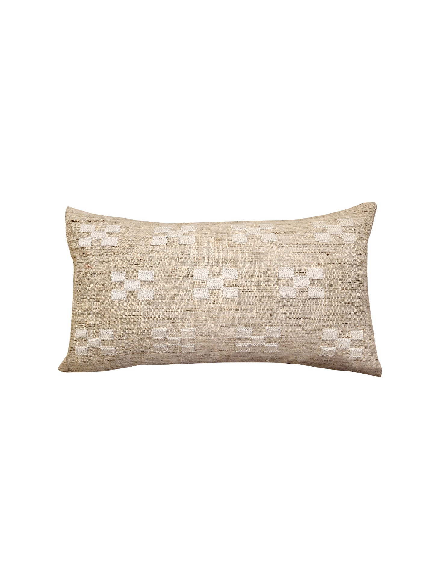 Hand Knotted Embroidered Cushion Cover | Linen 12x22 - 12x22 Inches