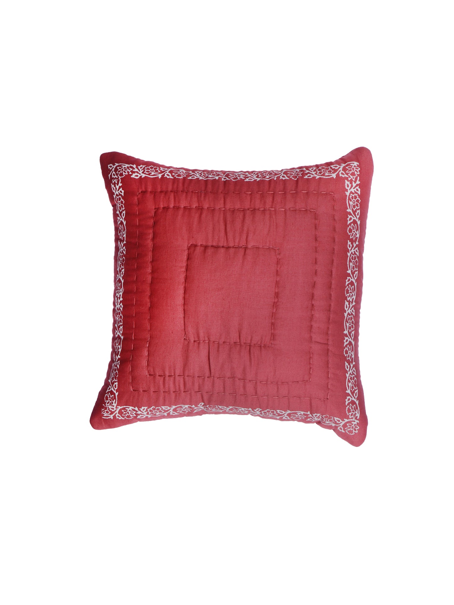 Hand Embroidered Luxe Collection Cushion Cover | Block Printing Coral - 16x16 Inches