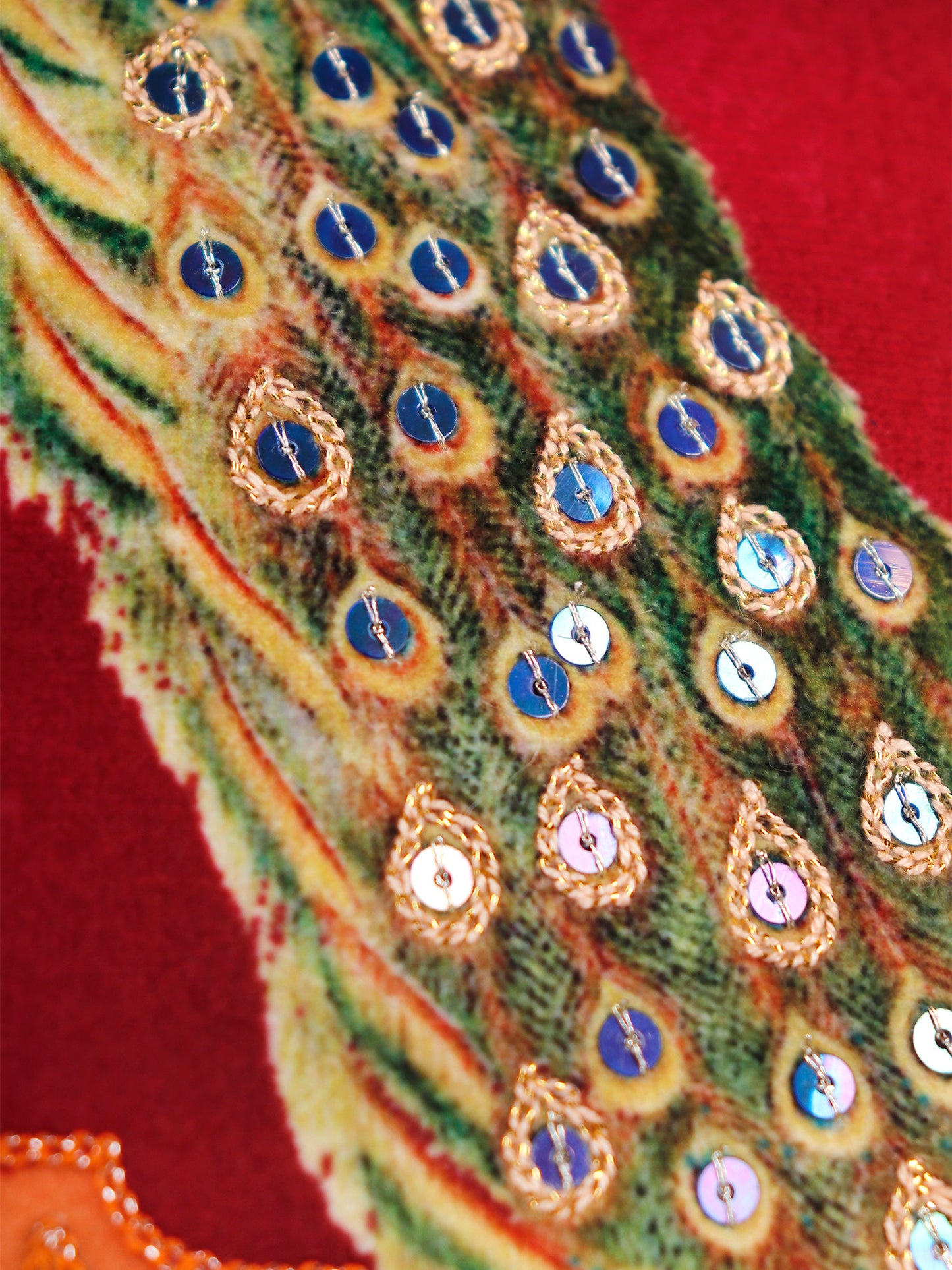 Hand Embroidered Pichwai Cushion Cover with Digital Print | Peacock Embellished Velvet 16x16 Inches
