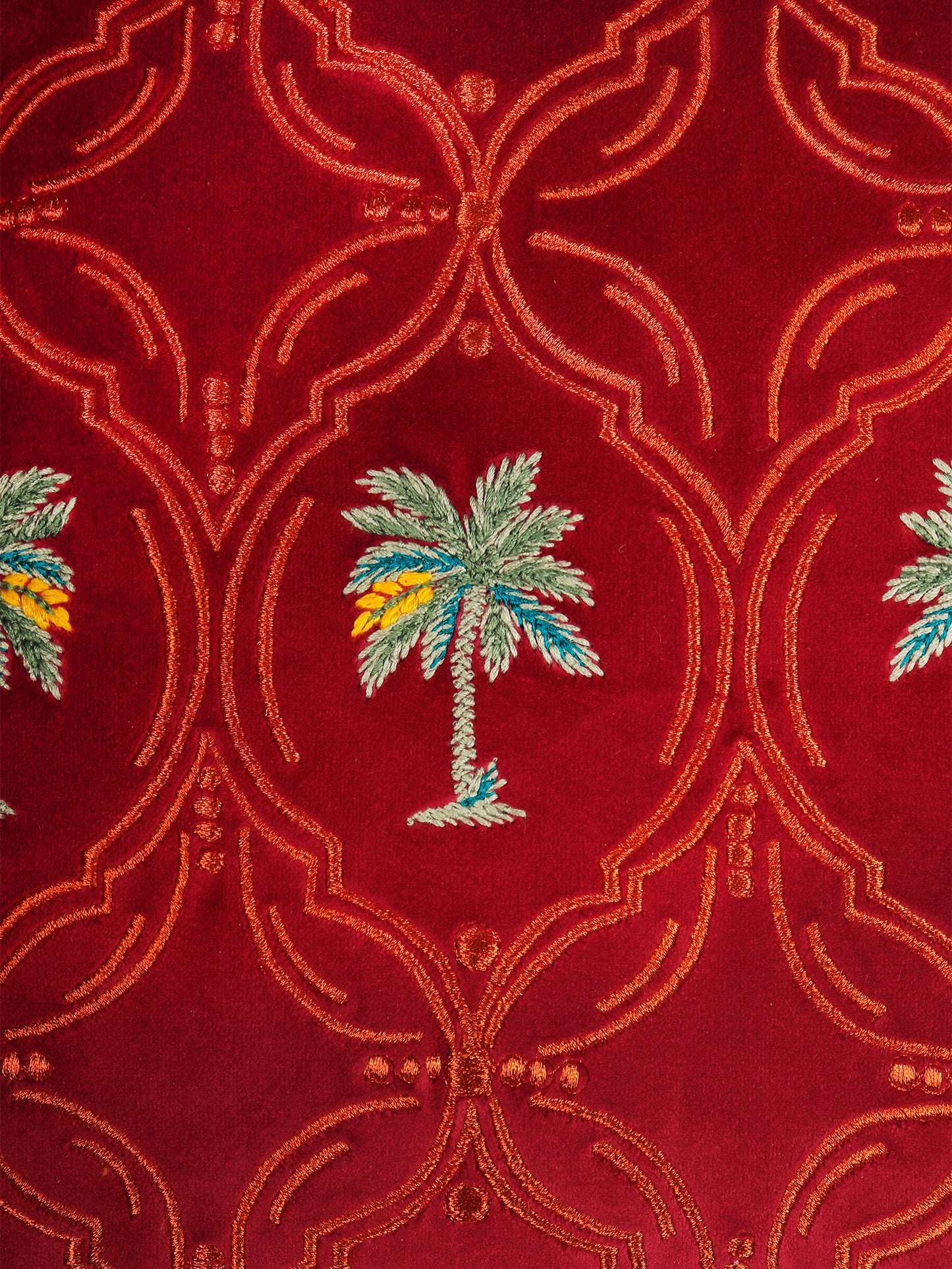 Pichwai Collection of Hand Embroidered Cushion Covers | Palm Tree Peacock Multicolor, Velvet 16 inches X 16 inches, 18 inches X 18 inches (Set of 2)